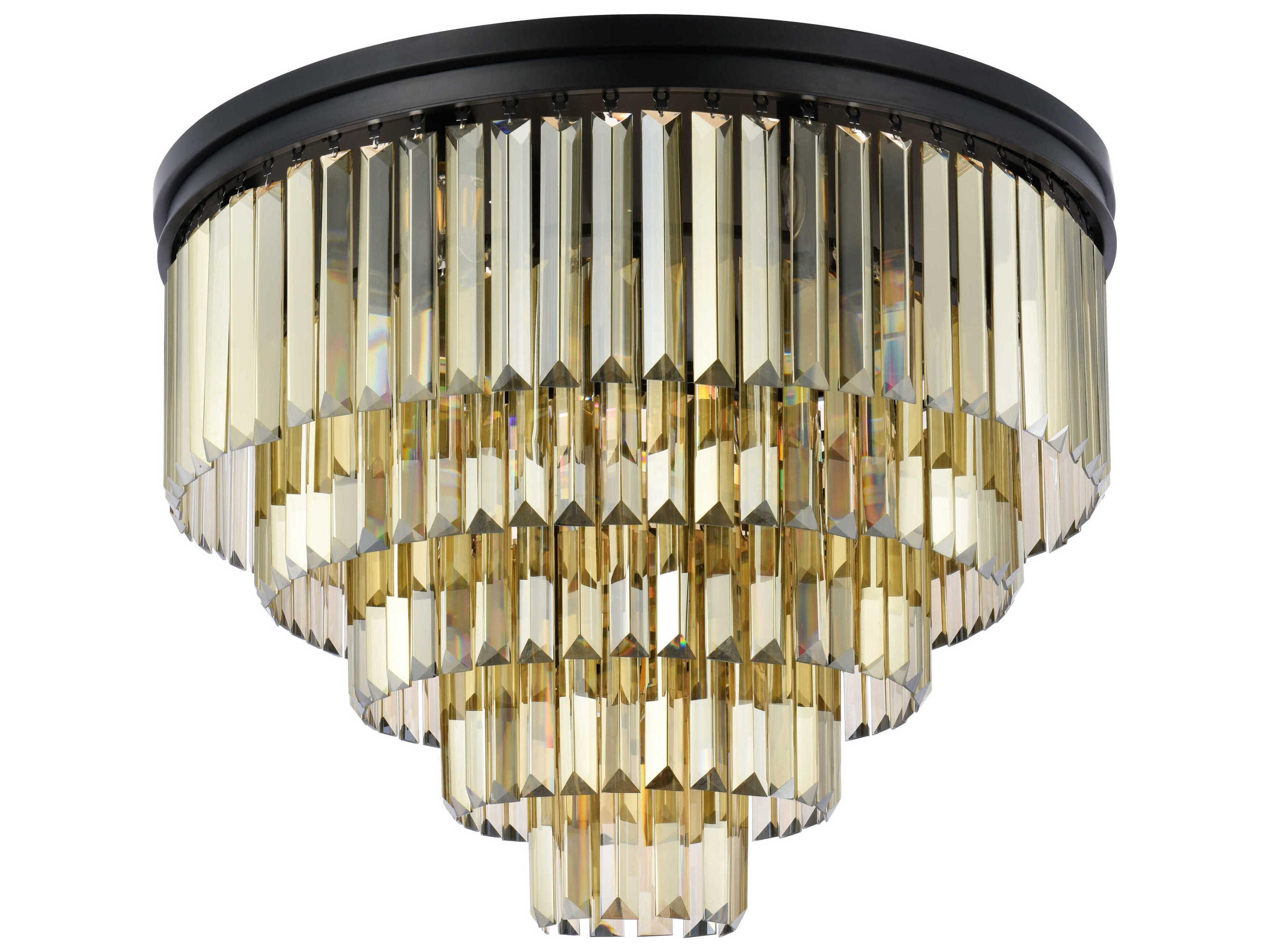 Elegant Lighting Sydney 17-Light Matte Black Gold Crystal Tiered Flush Mount