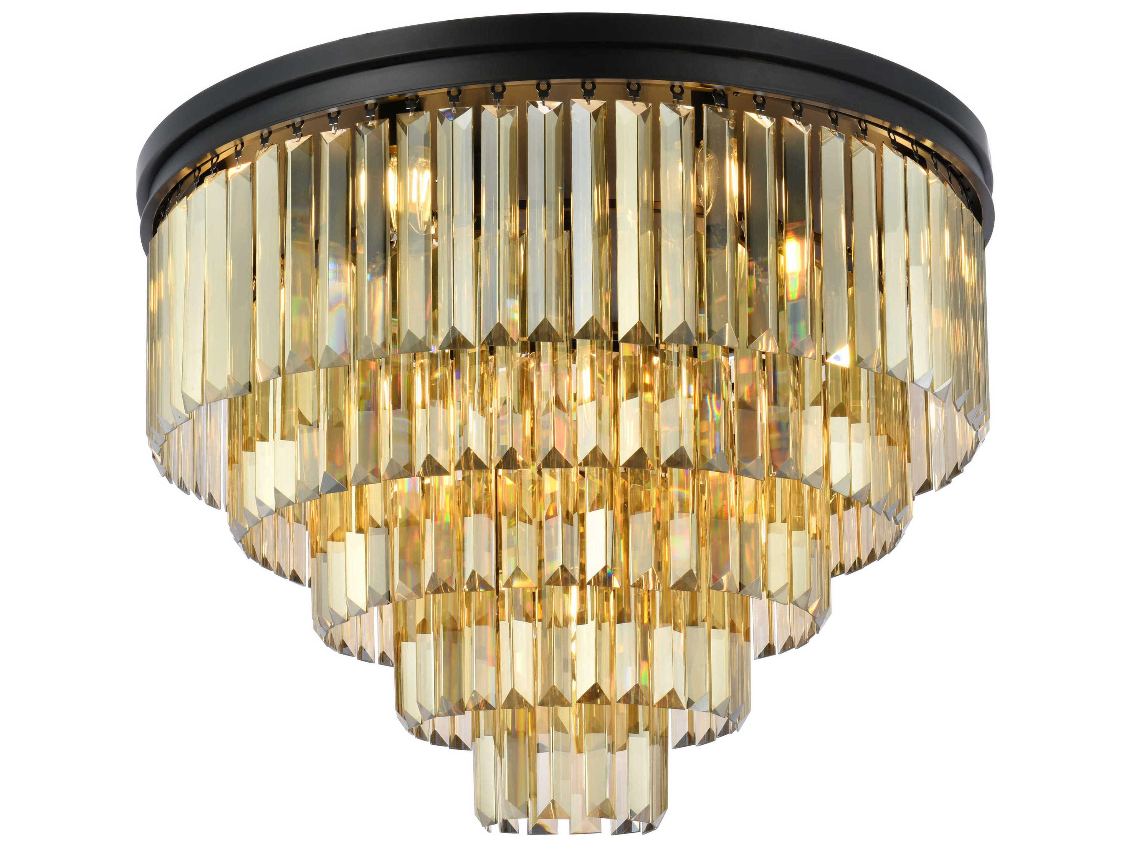 Elegant Lighting Sydney 17-Light Matte Black Gold Crystal Tiered Flush Mount