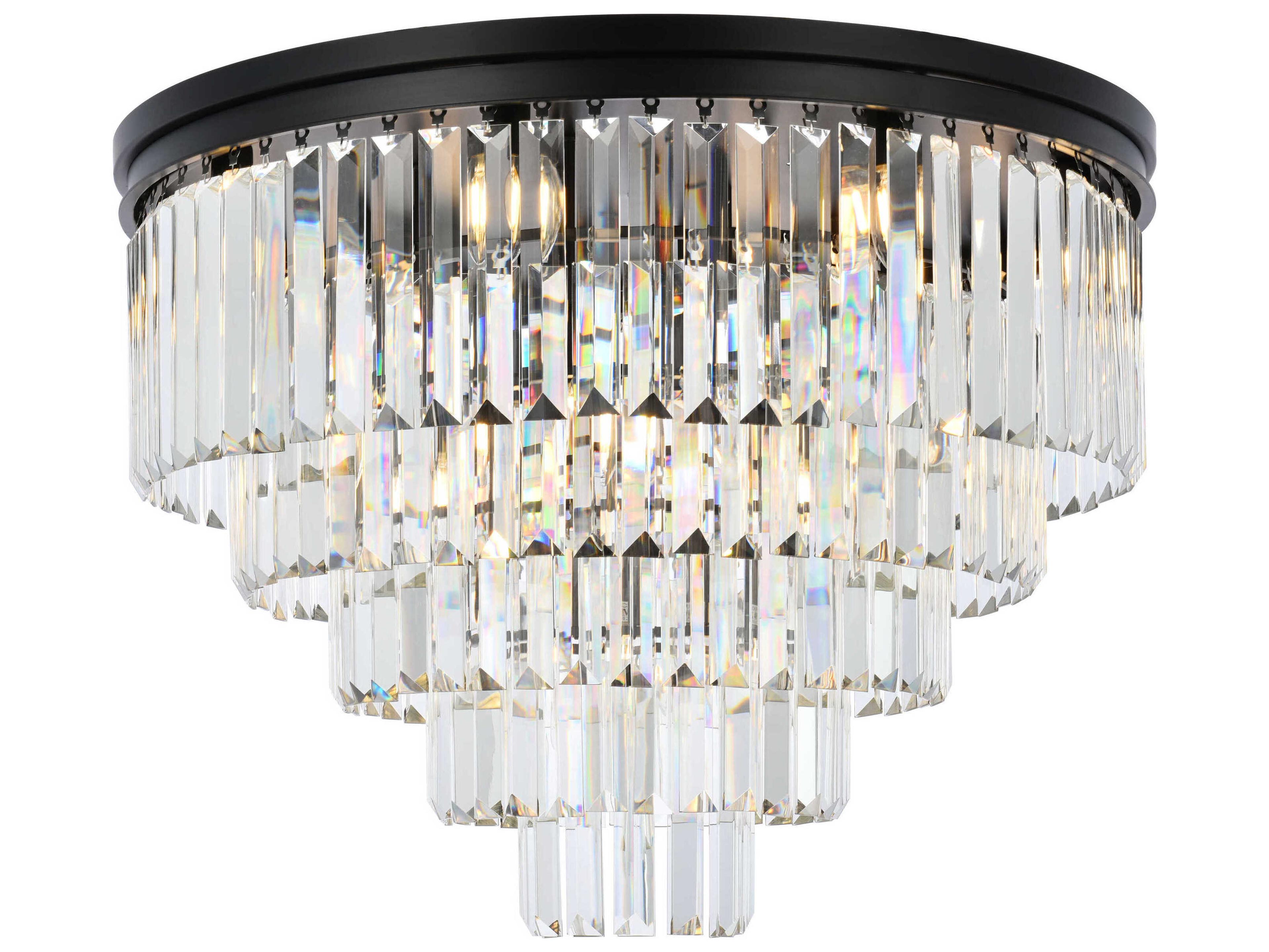 Sydney 17-Light Matte Black Clear Crystal Tiered Flush Mount