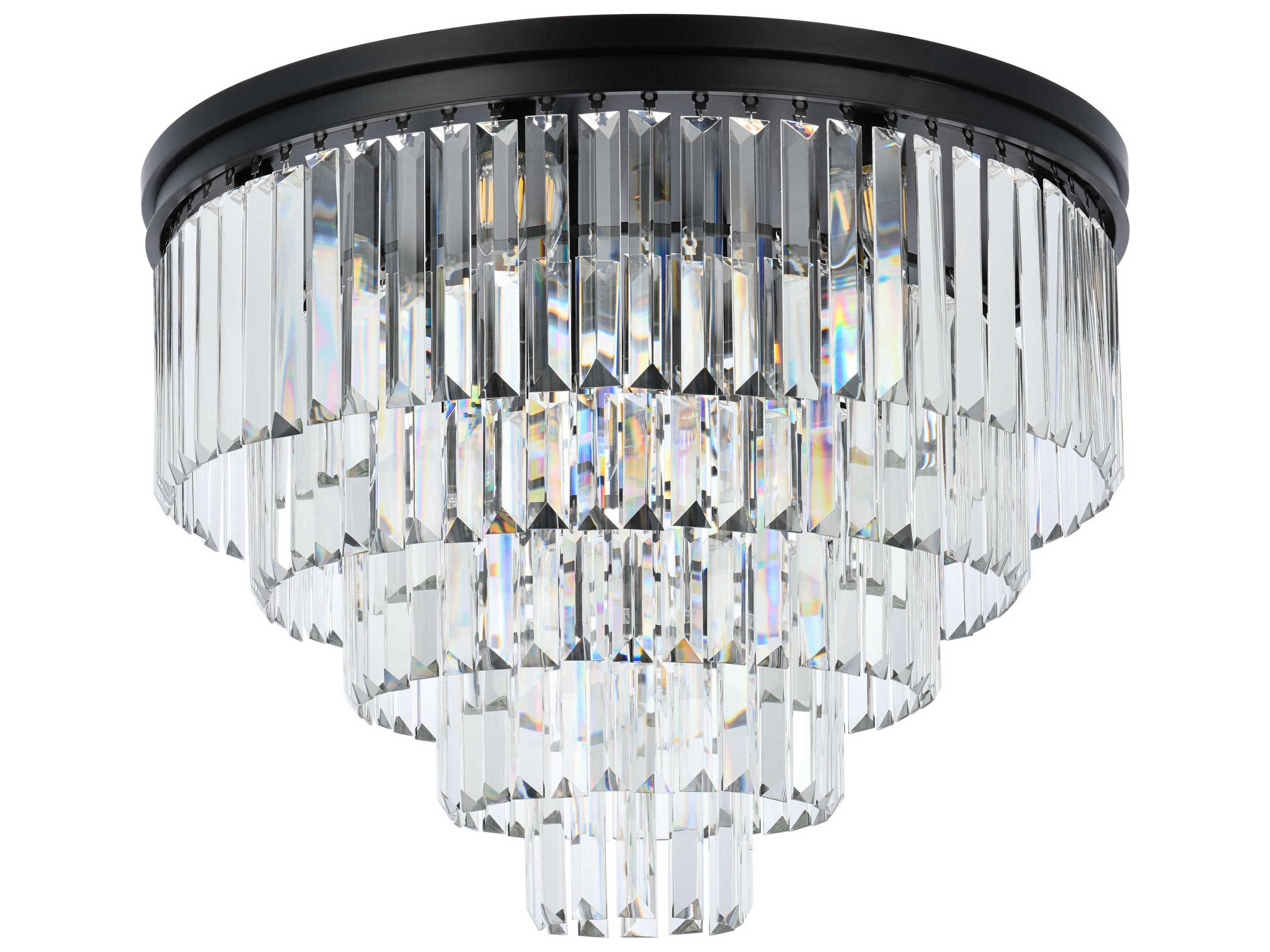 Elegant Lighting Sydney 17-Light Matte Black Clear Crystal Tiered Flush Mount