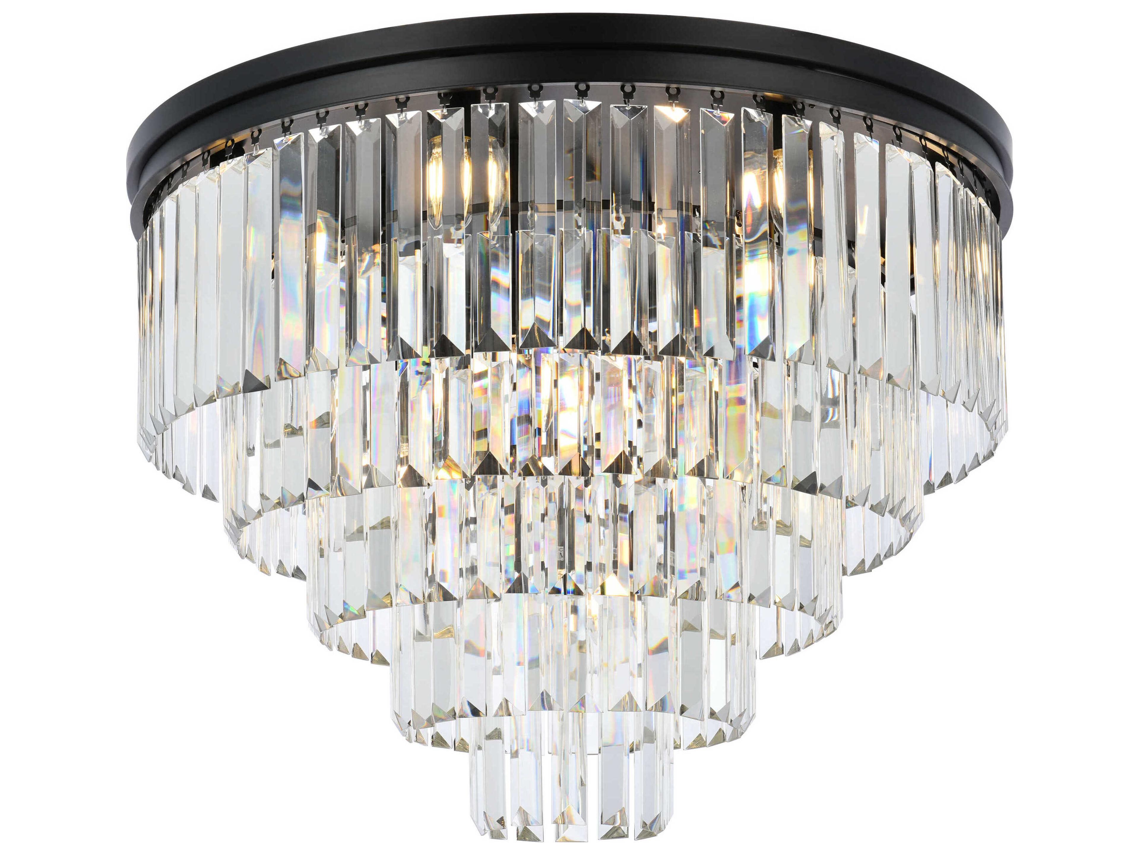 Elegant Lighting Sydney 17-Light Matte Black Clear Crystal Tiered Flush Mount