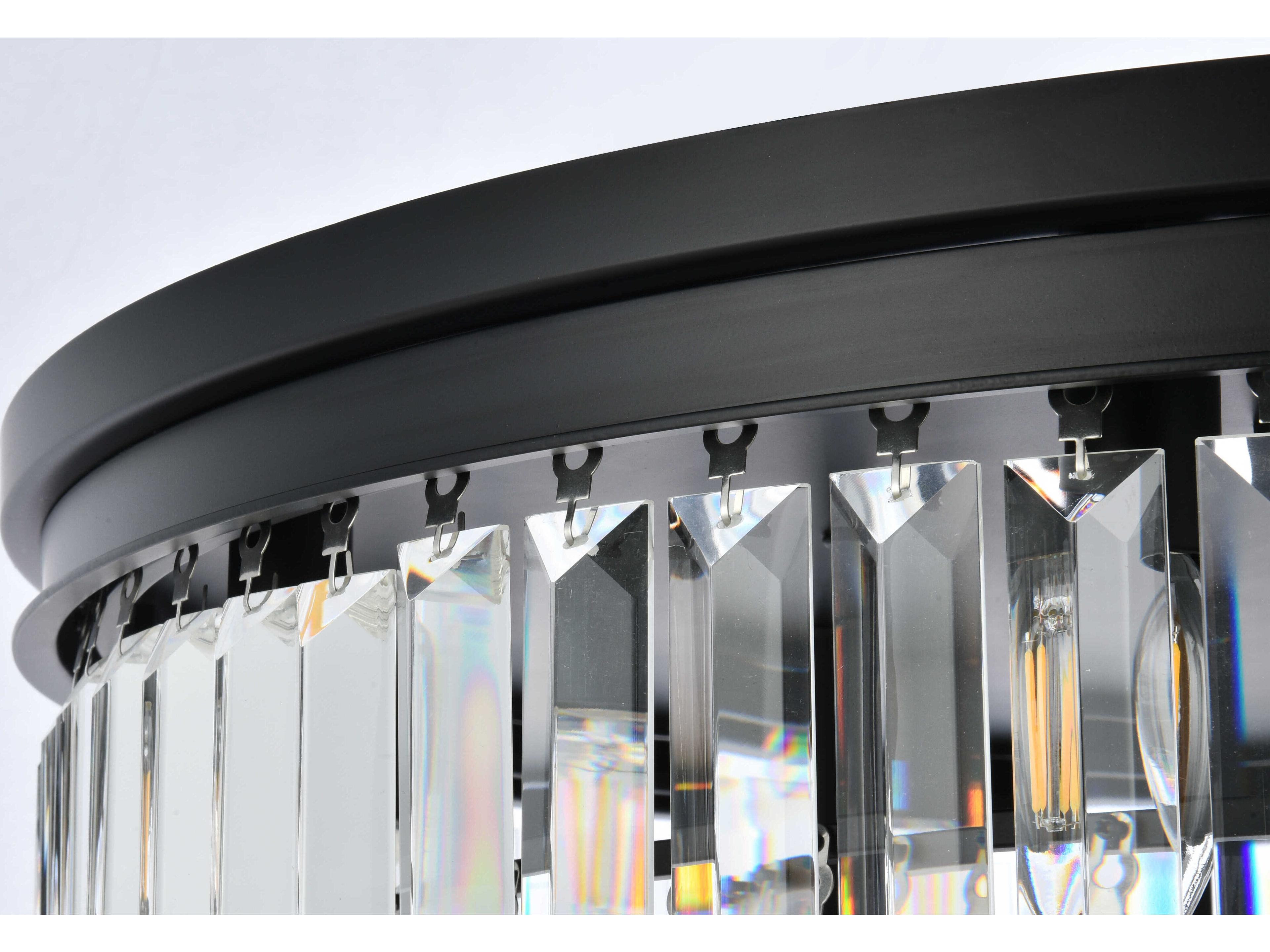 Elegant Lighting Sydney 17-Light Matte Black Clear Crystal Tiered Flush Mount