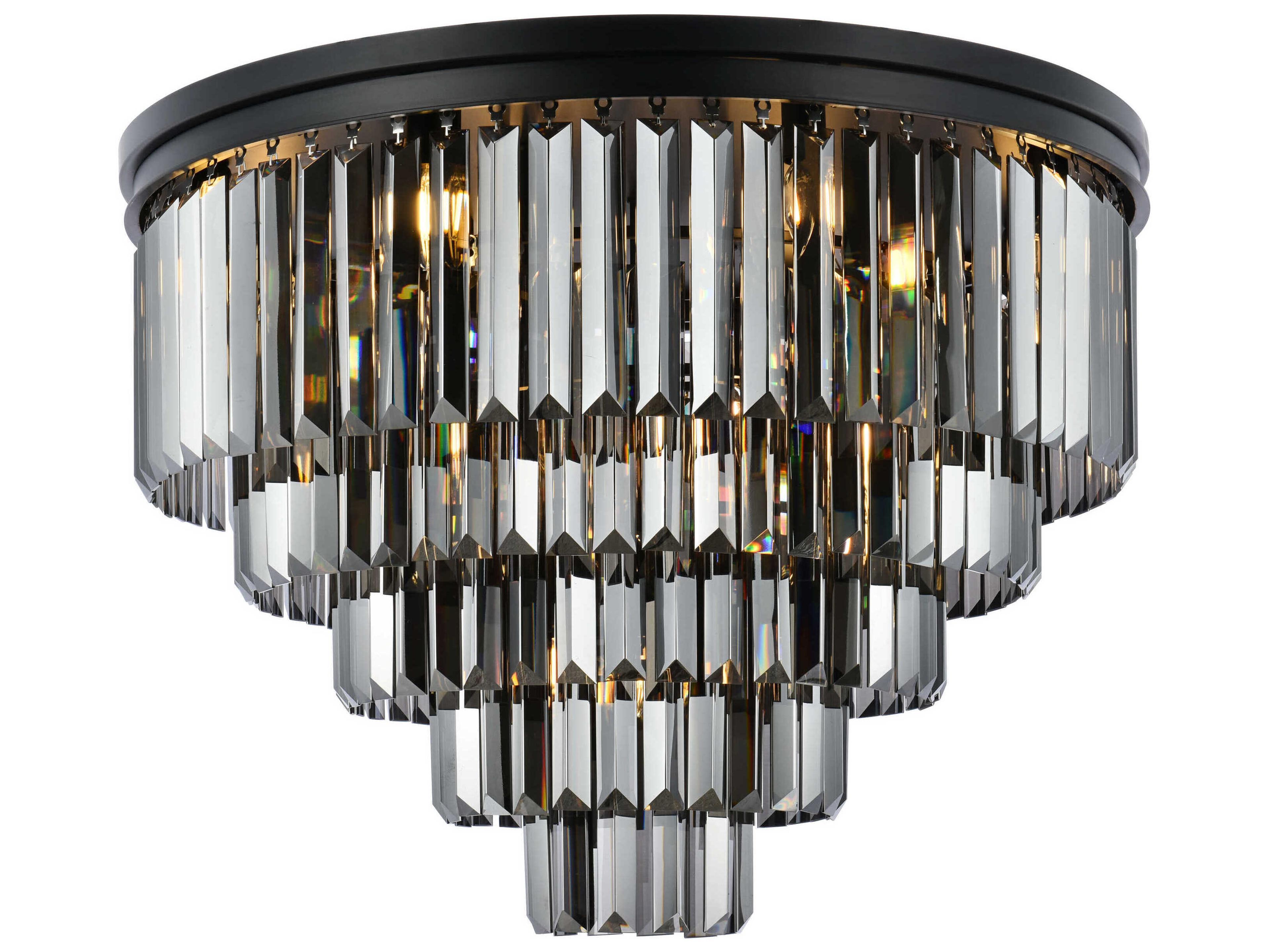 Sydney 17-Light Matte Black Silver Crystal Tiered Flush Mount