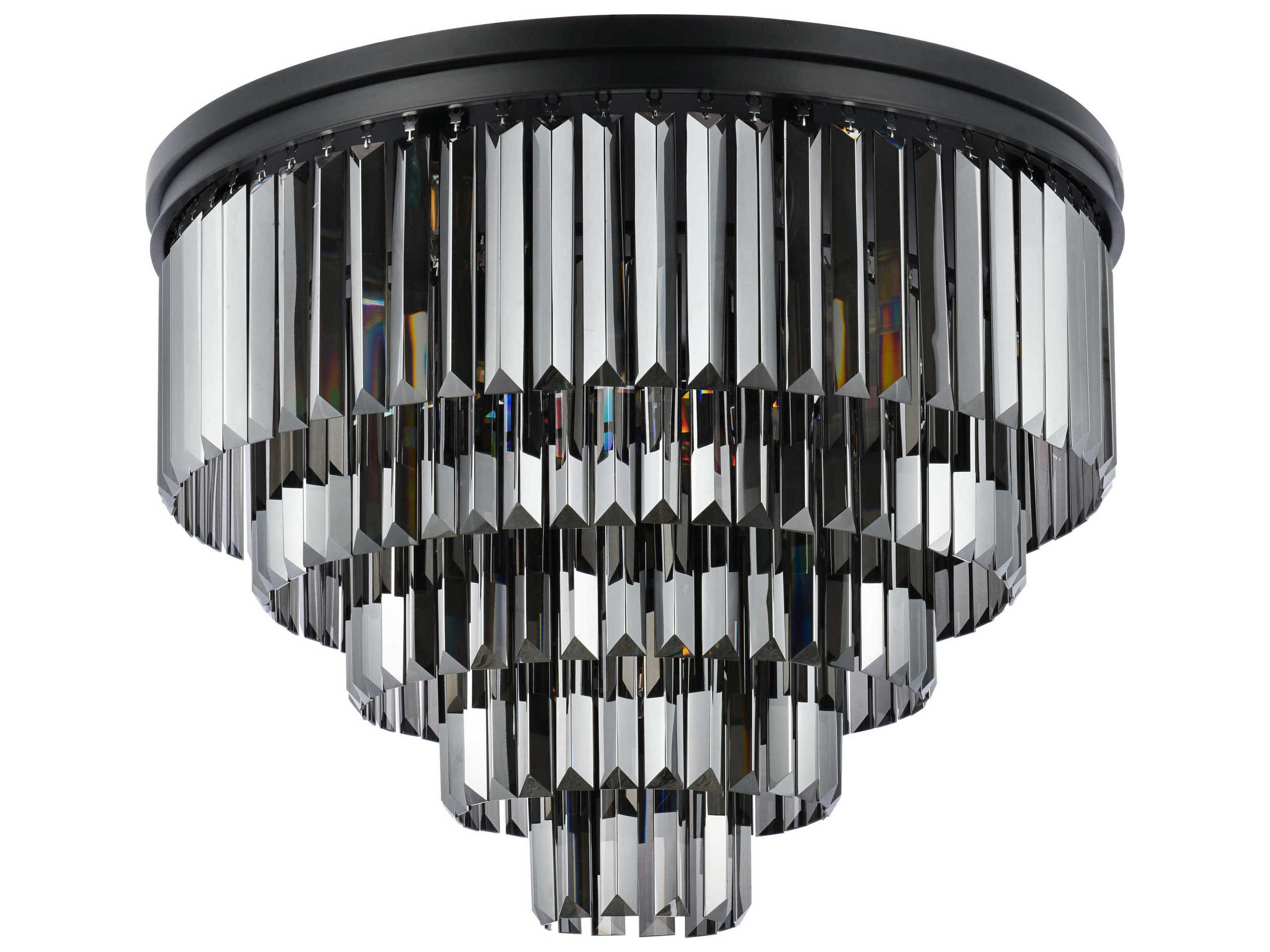 Elegant Lighting Sydney 17-Light Matte Black Silver Crystal Tiered Flush Mount