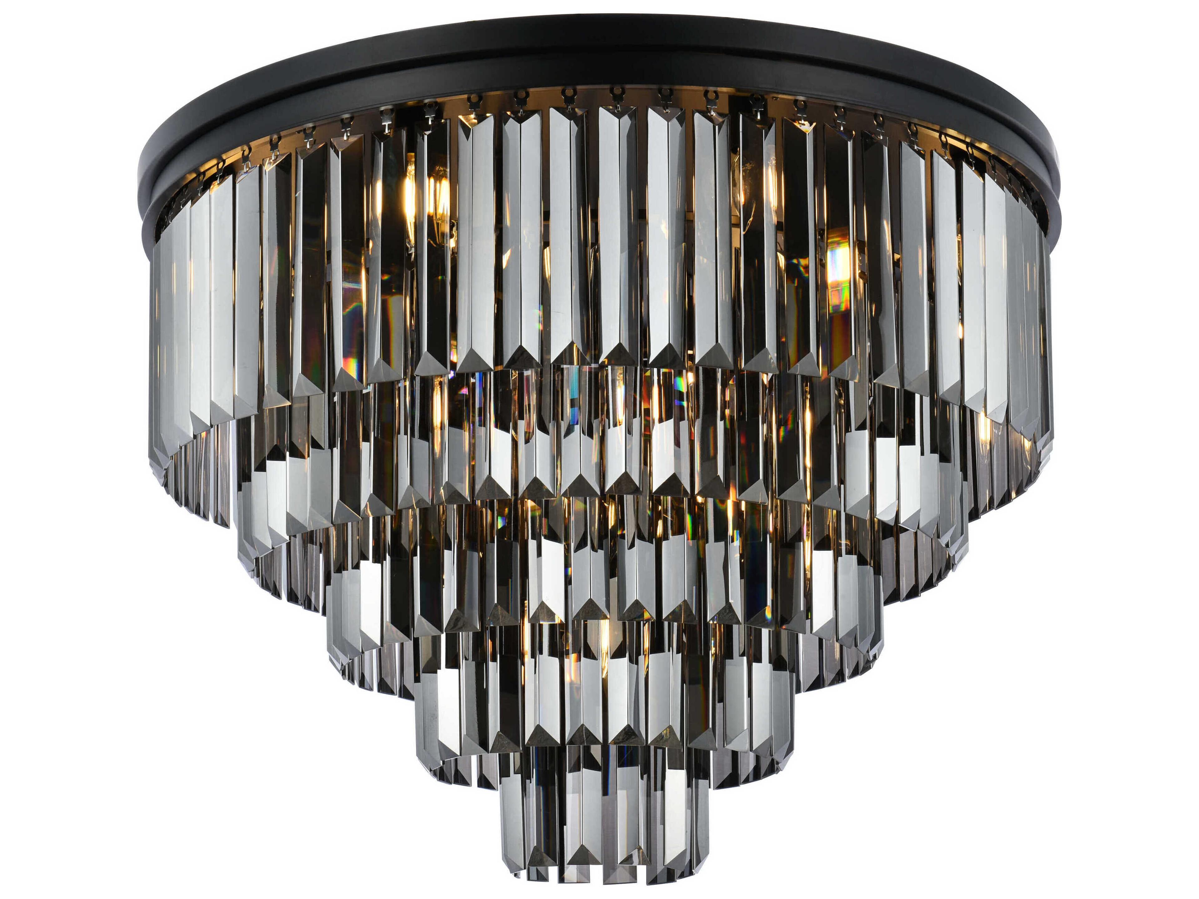 Elegant Lighting Sydney 17-Light Matte Black Silver Crystal Tiered Flush Mount