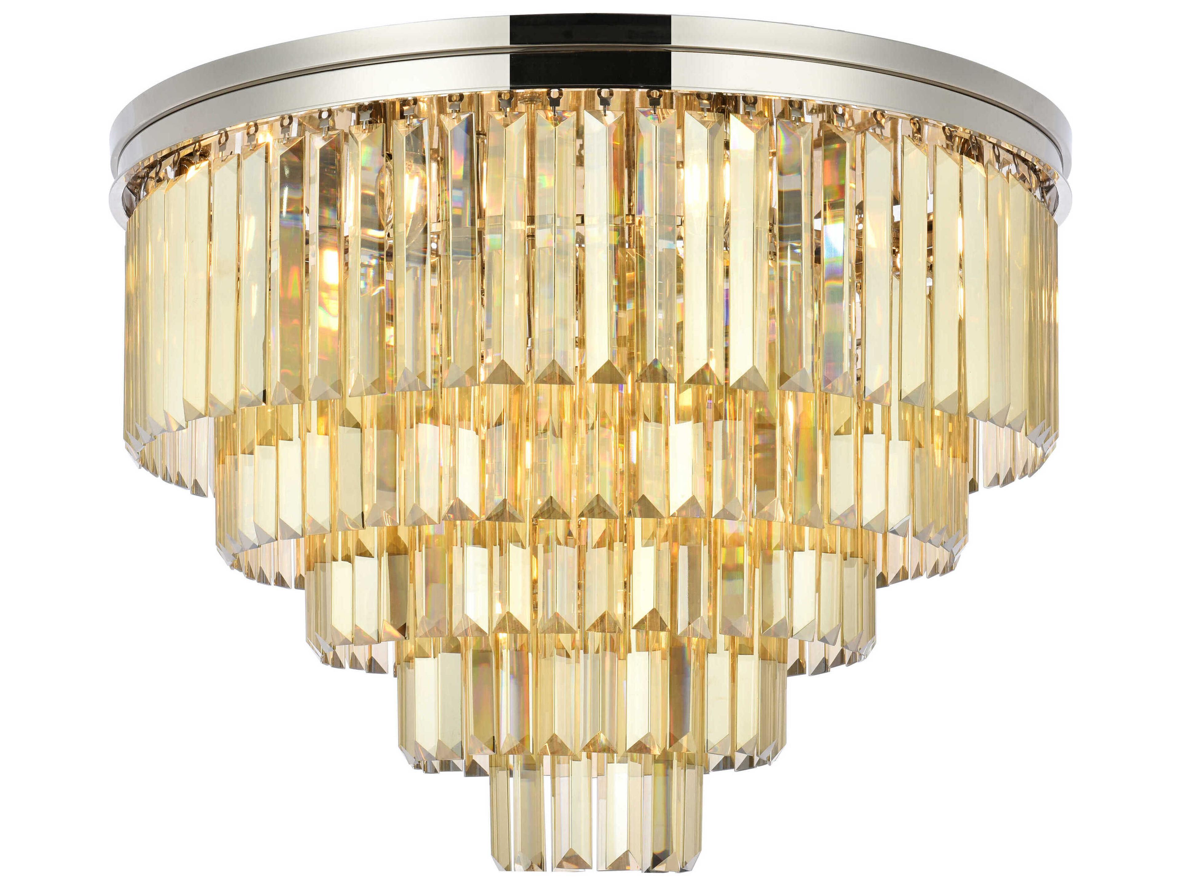 Sydney 17-Light Polished Nickel Gold Crystal Tiered Flush Mount