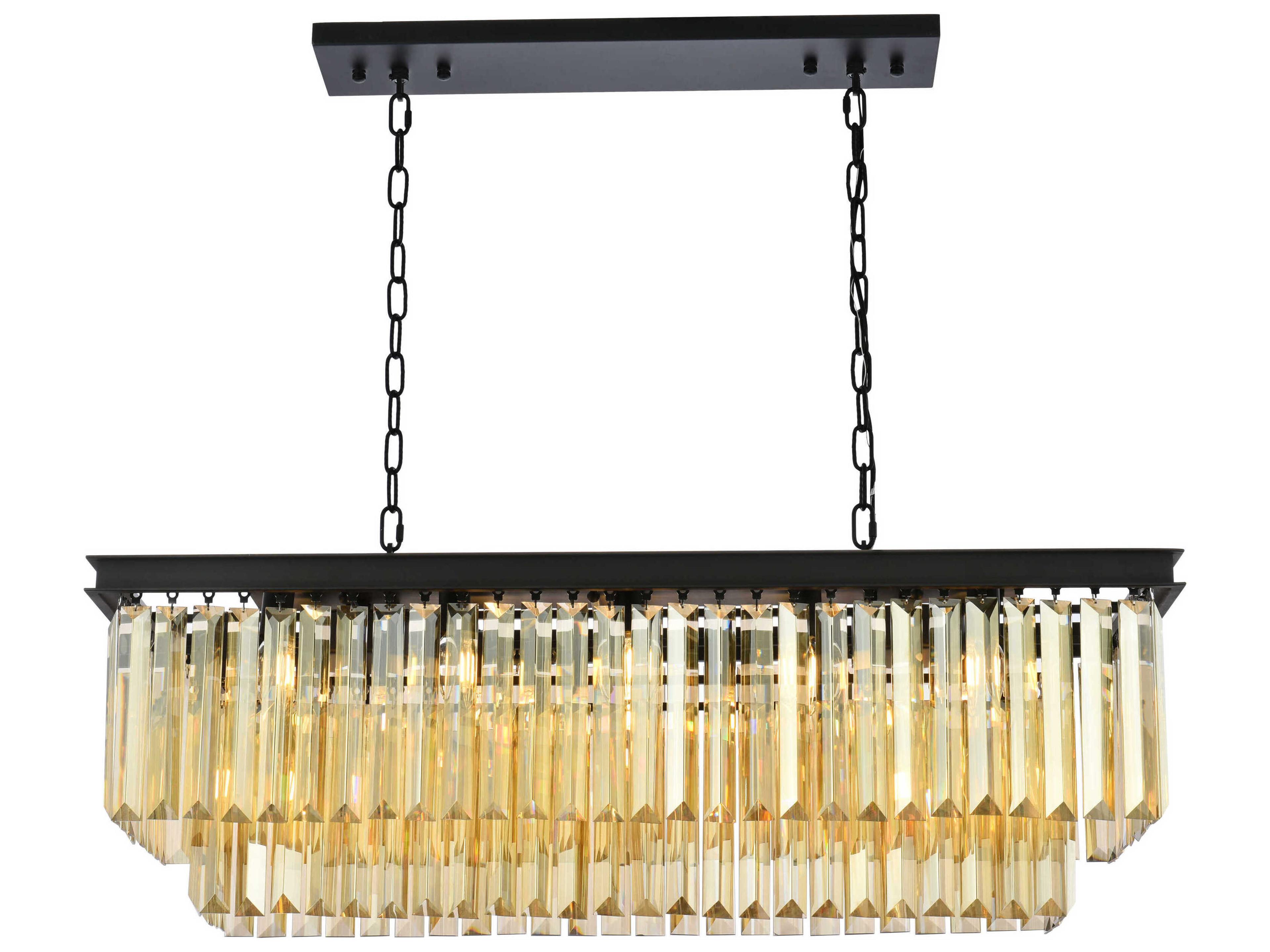 Elegant Lighting Sydney 12-Light Matte Black Gold Crystal Tiered Island Pendant
