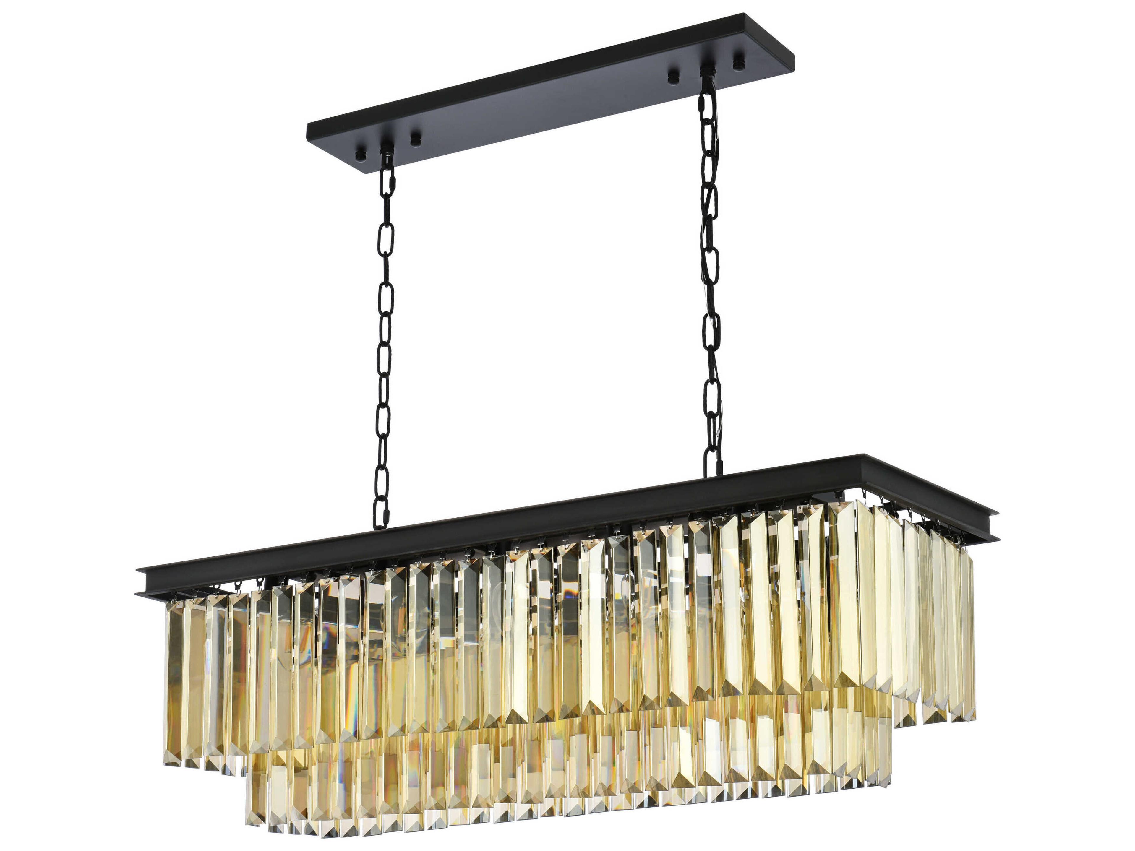 Elegant Lighting Sydney 12-Light Matte Black Gold Crystal Tiered Island Pendant