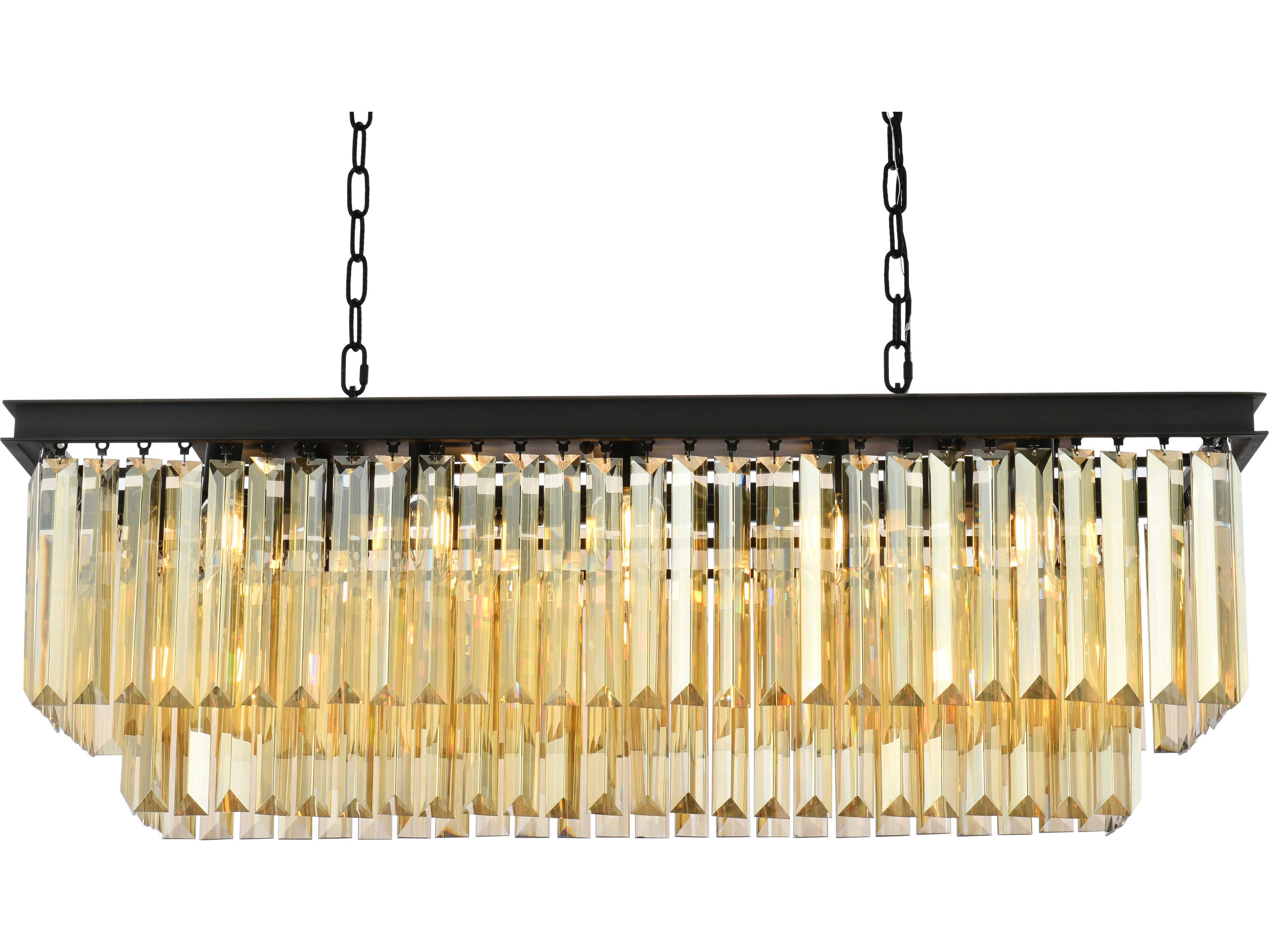 Elegant Lighting Sydney 12-Light Matte Black Gold Crystal Tiered Island Pendant