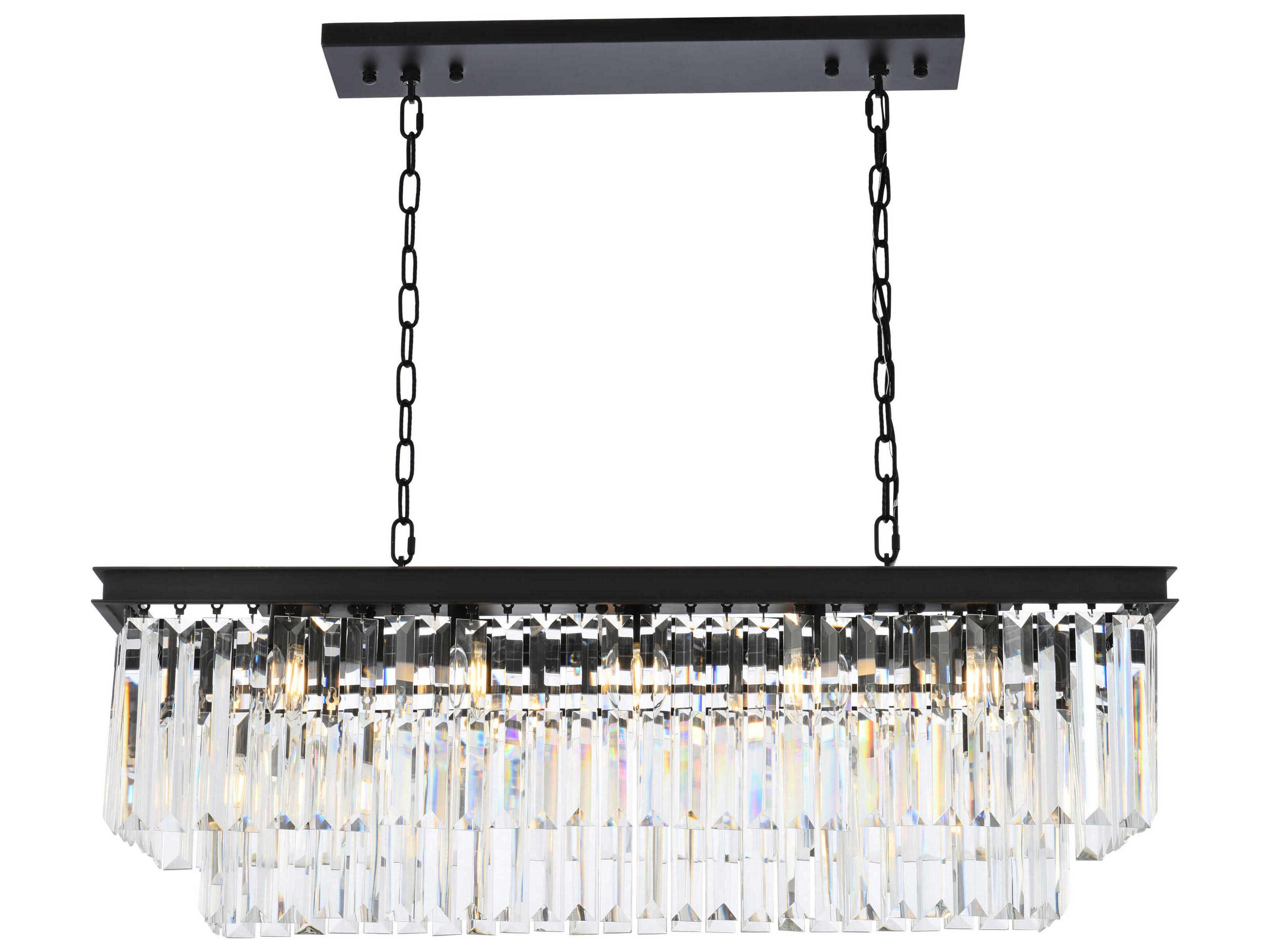 Elegant Lighting Sydney 12-Light Matte Black Clear Crystal Tiered Island Pendant