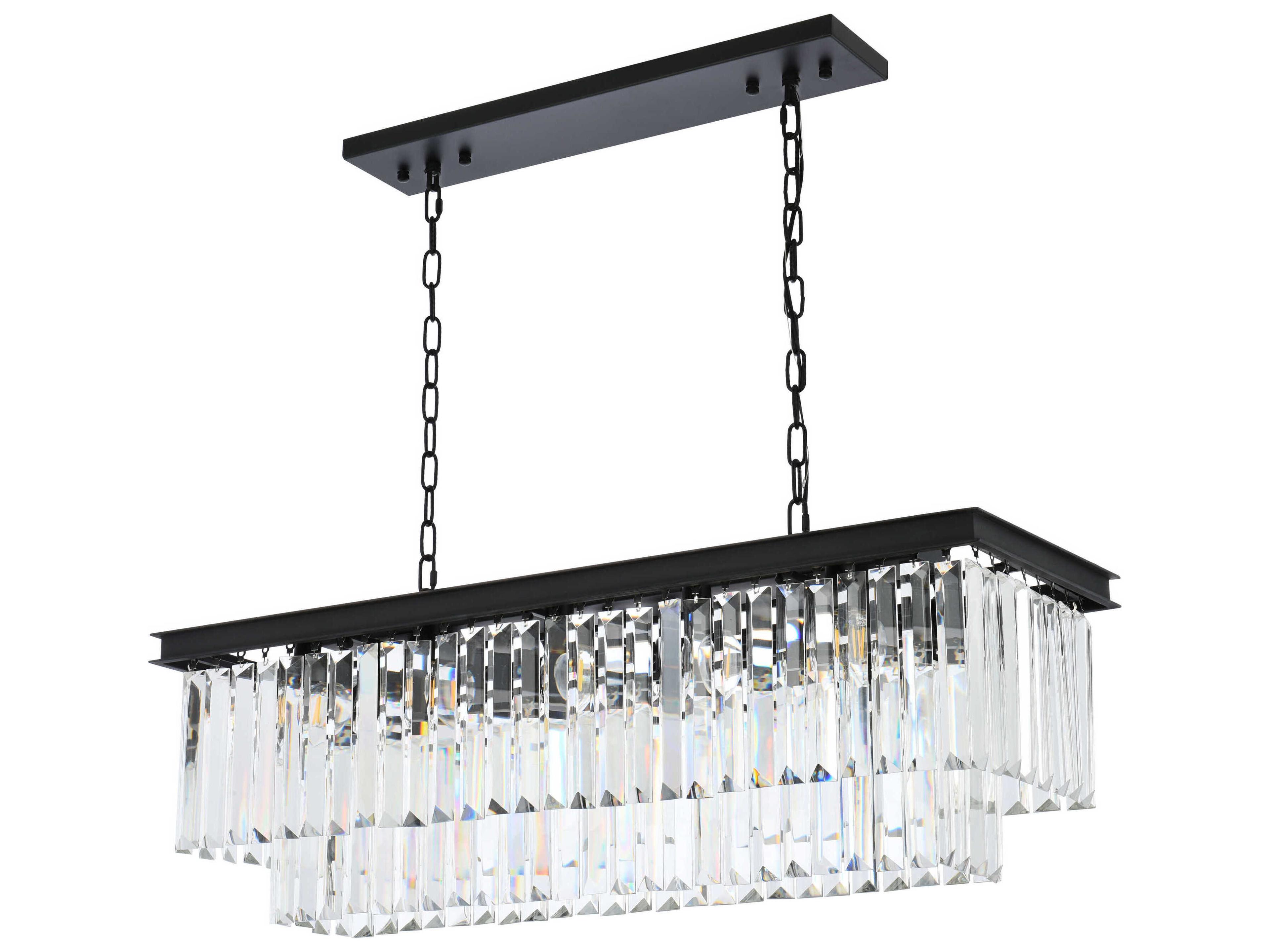 Elegant Lighting Sydney 12-Light Matte Black Clear Crystal Tiered Island Pendant