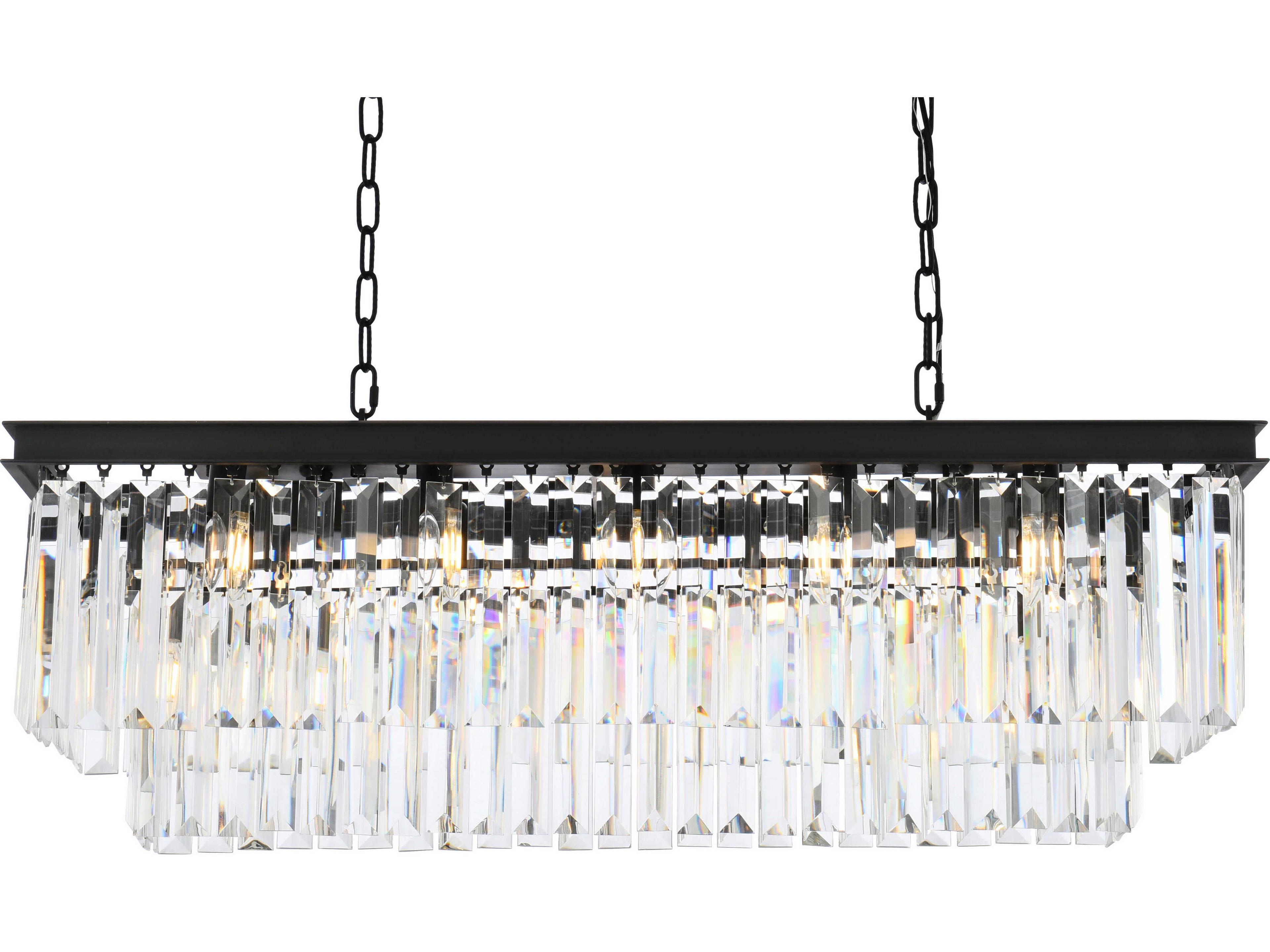 Elegant Lighting Sydney 12-Light Matte Black Clear Crystal Tiered Island Pendant