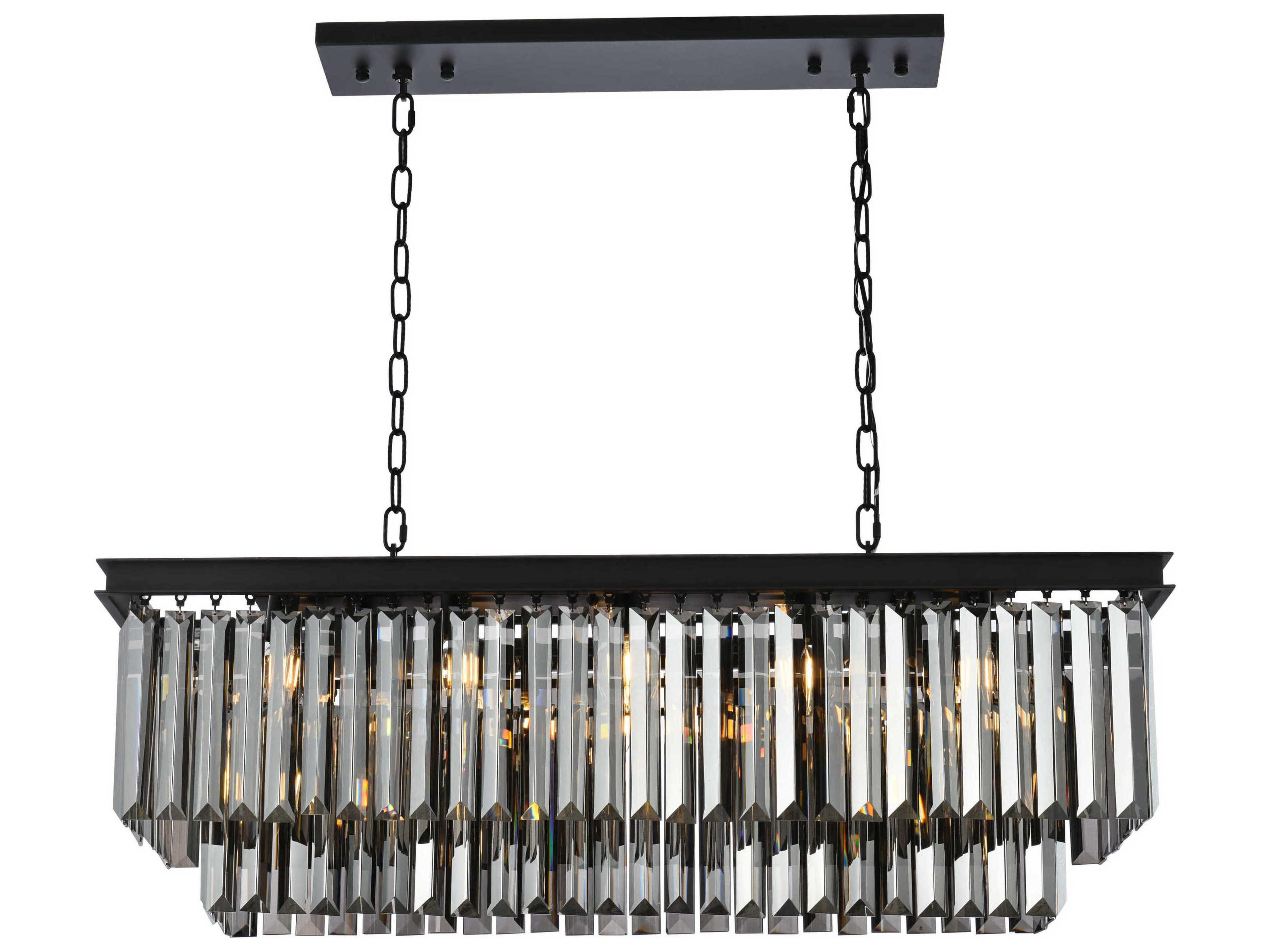 Elegant Lighting Sydney 12-Light Matte Black Silver Crystal Tiered Island Pendant