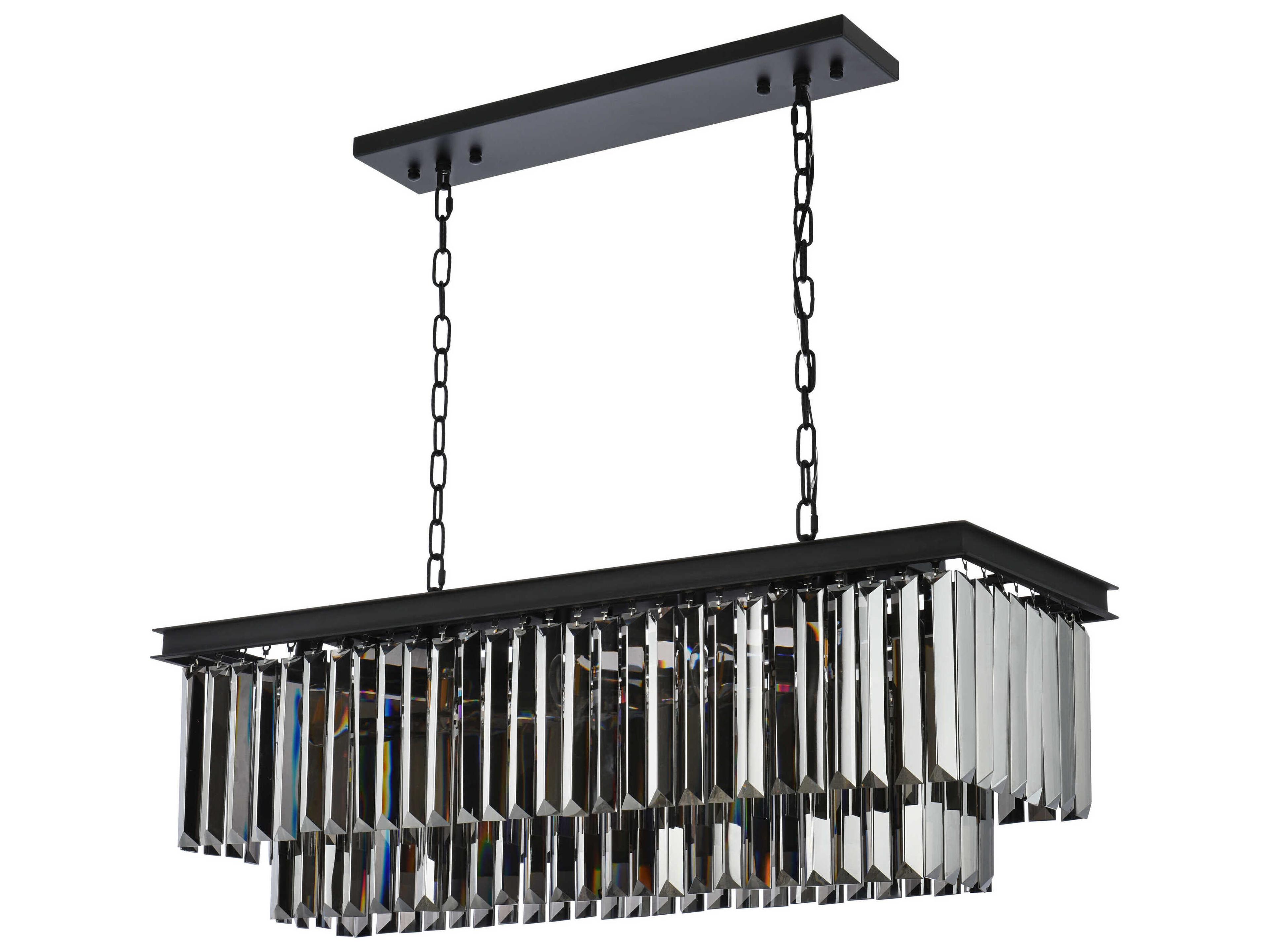 Elegant Lighting Sydney 12-Light Matte Black Silver Crystal Tiered Island Pendant