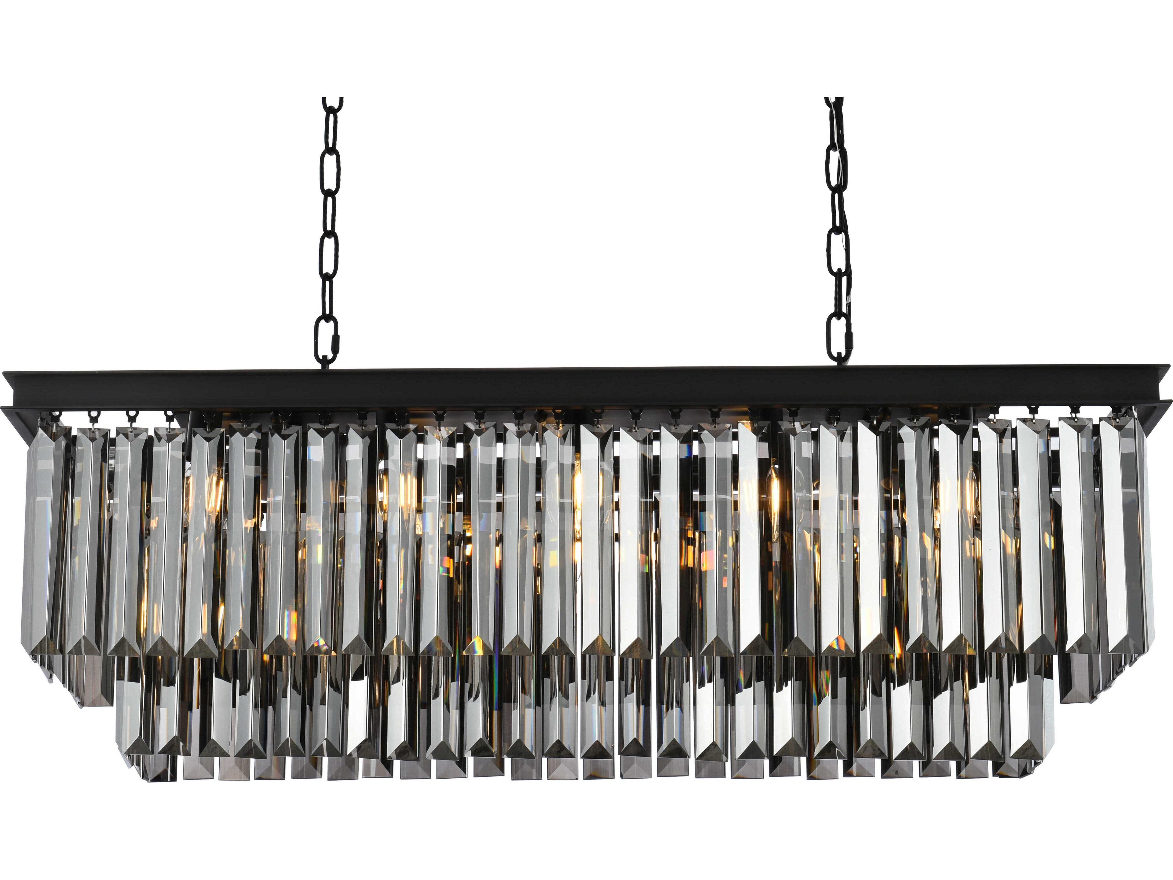 Elegant Lighting Sydney 12-Light Matte Black Silver Crystal Tiered Island Pendant