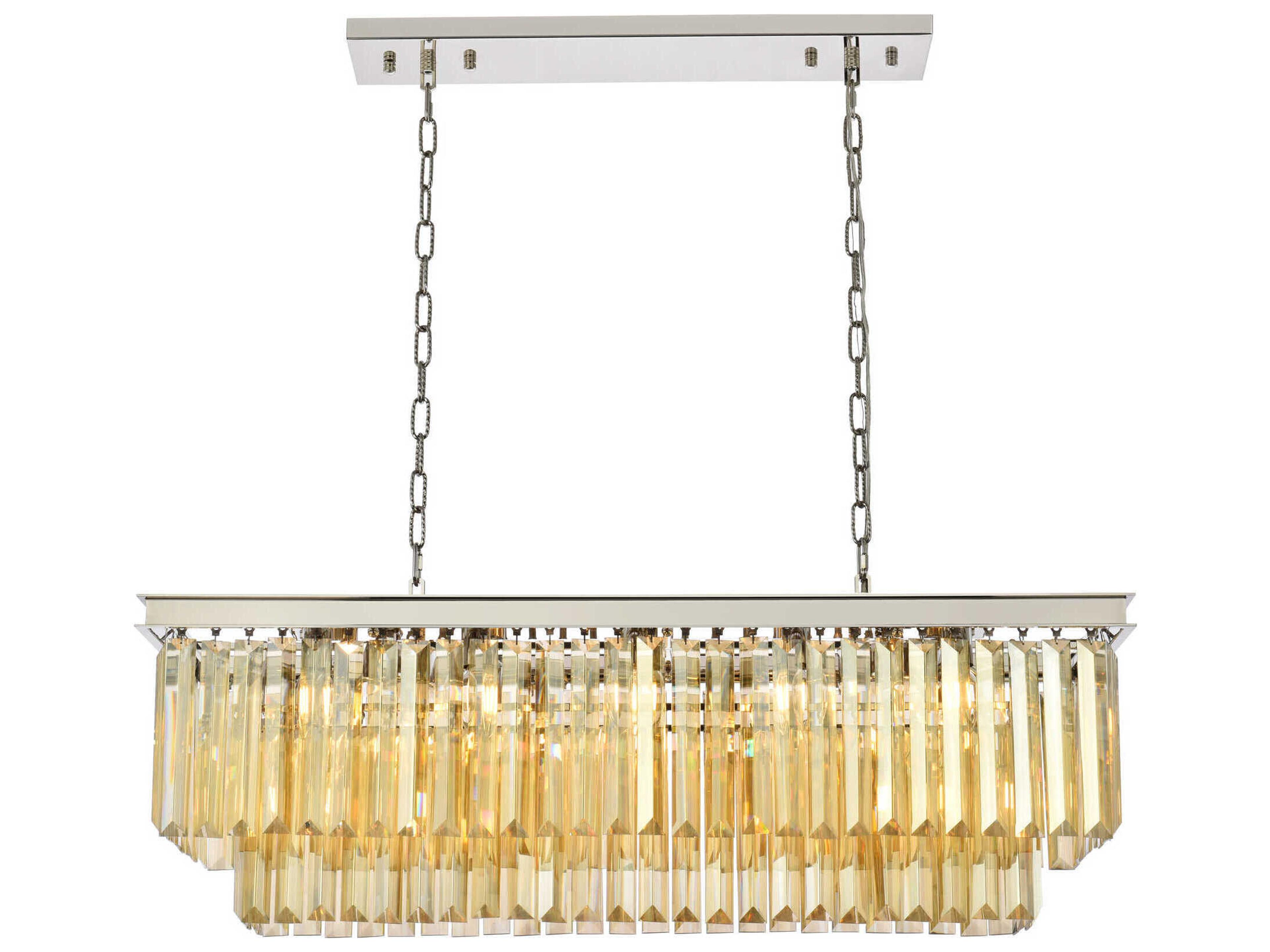 Sydney 12-Light Polished Nickel Gold Crystal Tiered Island Pendant