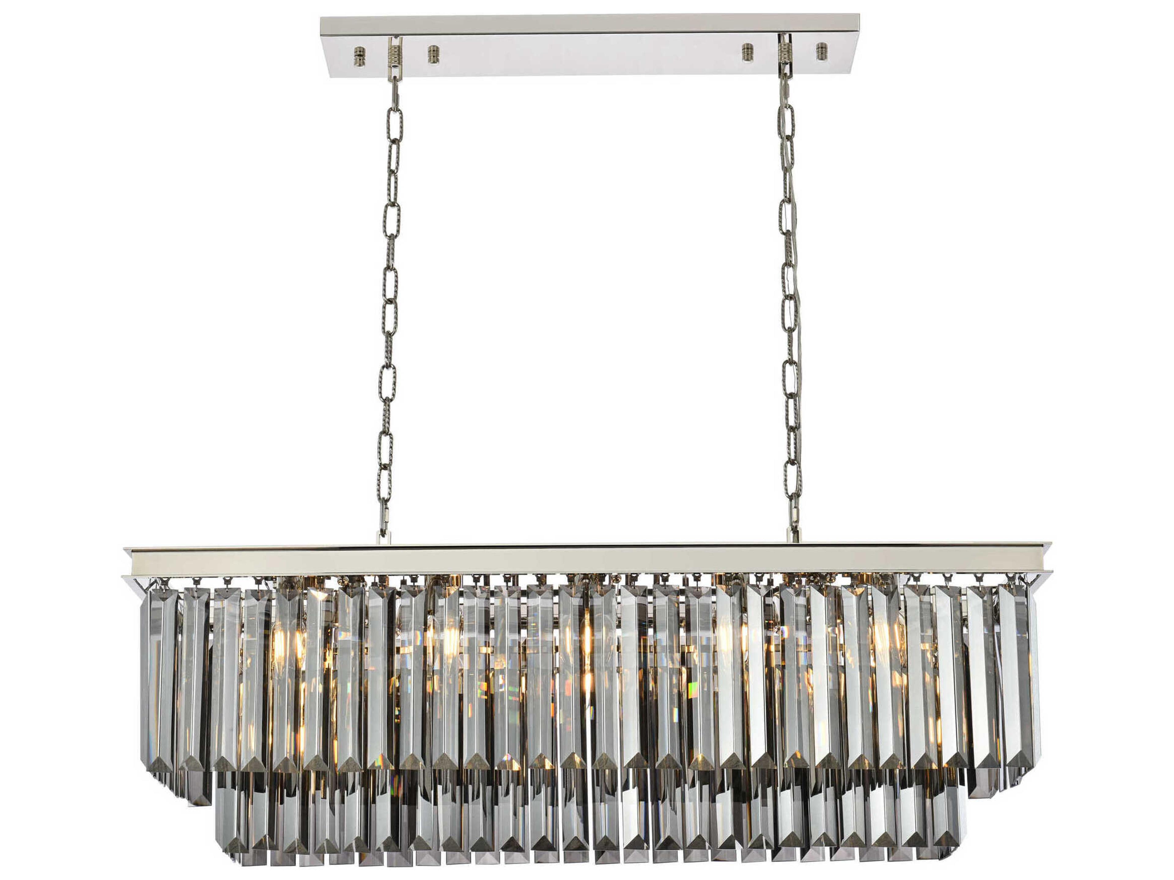Sydney 12-Light Polished Nickel Silver Crystal Tiered Island Pendant