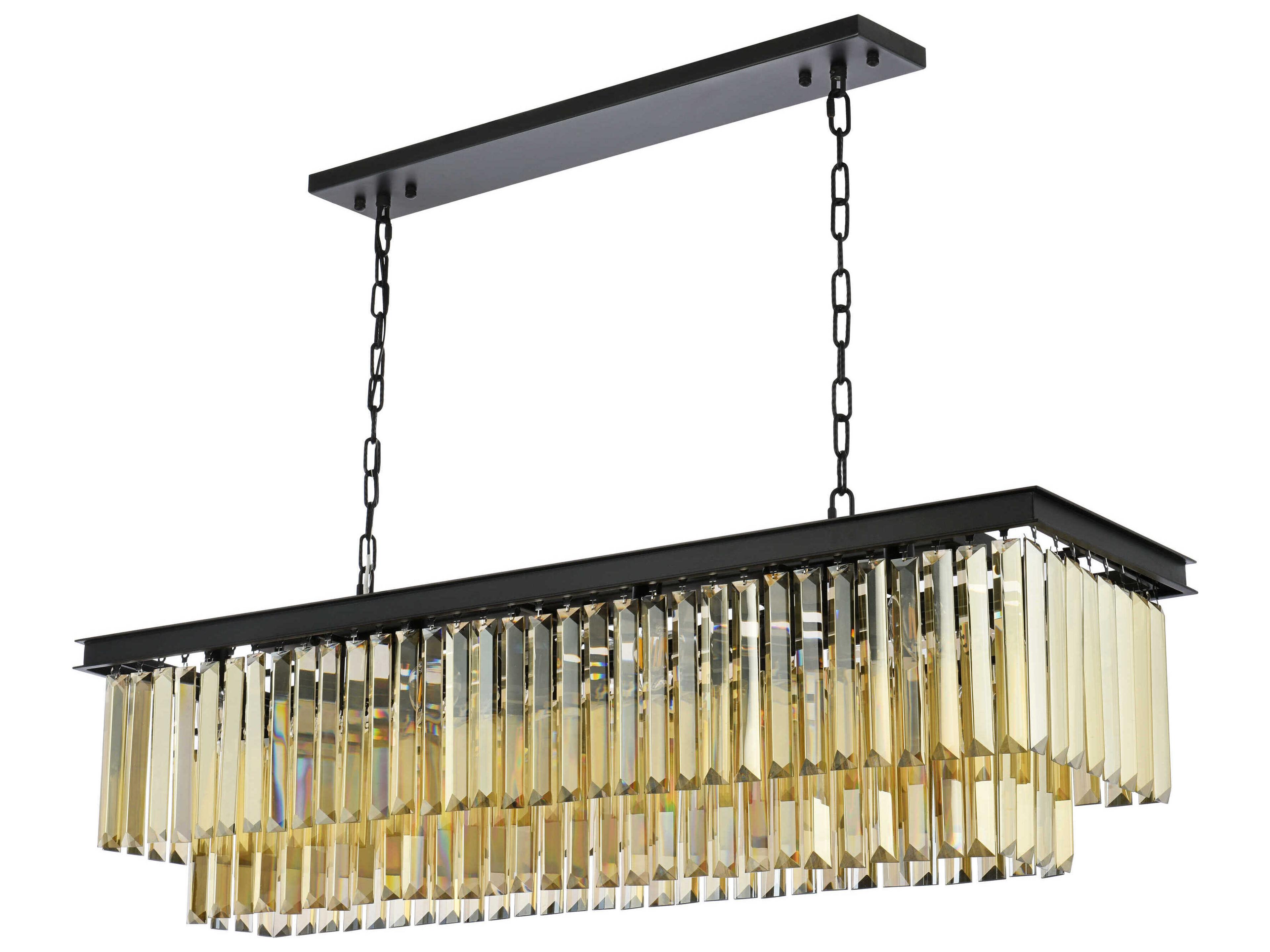 Elegant Lighting Sydney 12-Light Matte Black Gold Crystal Tiered Island Pendant