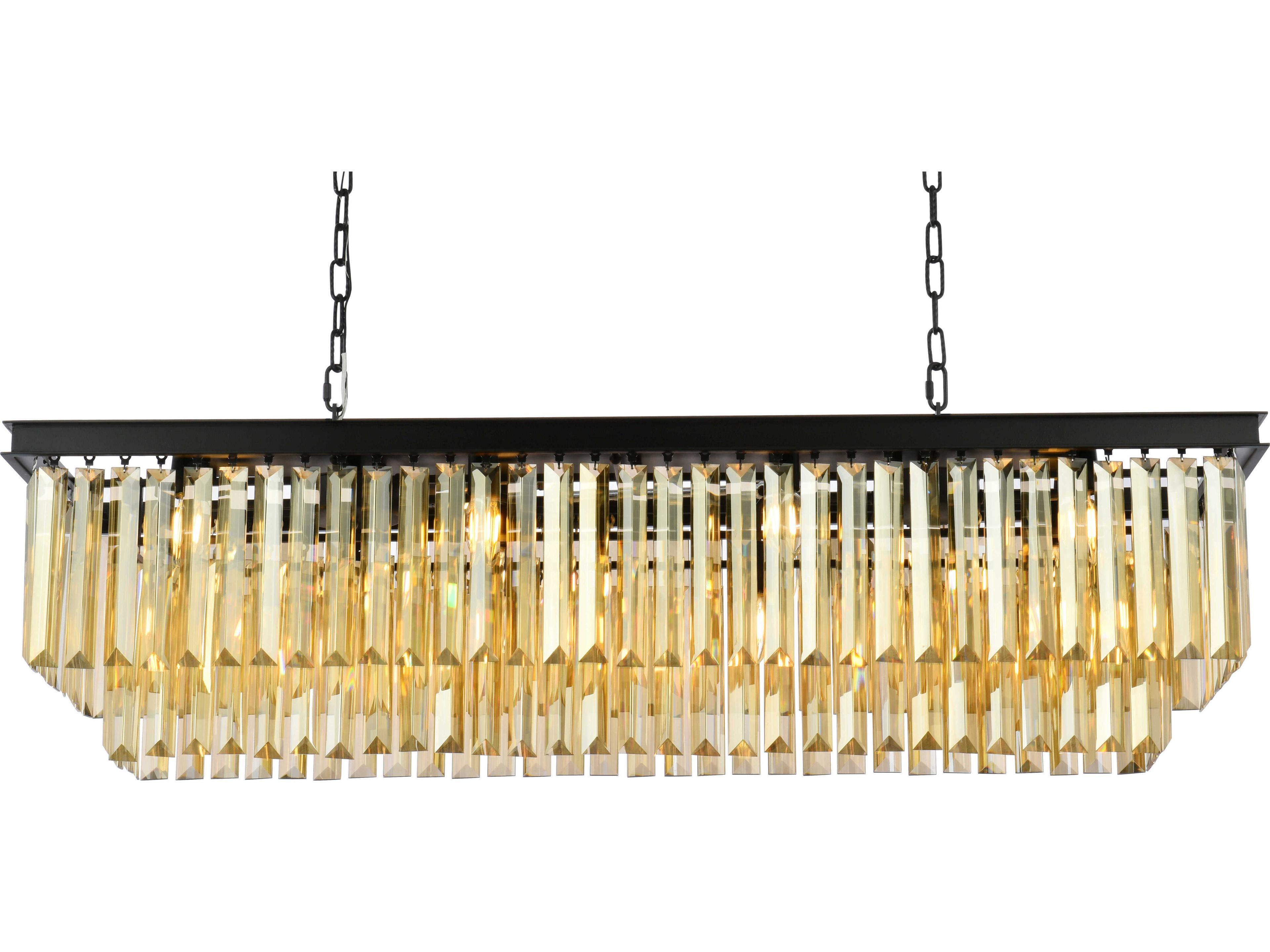 Elegant Lighting Sydney 12-Light Matte Black Gold Crystal Tiered Island Pendant