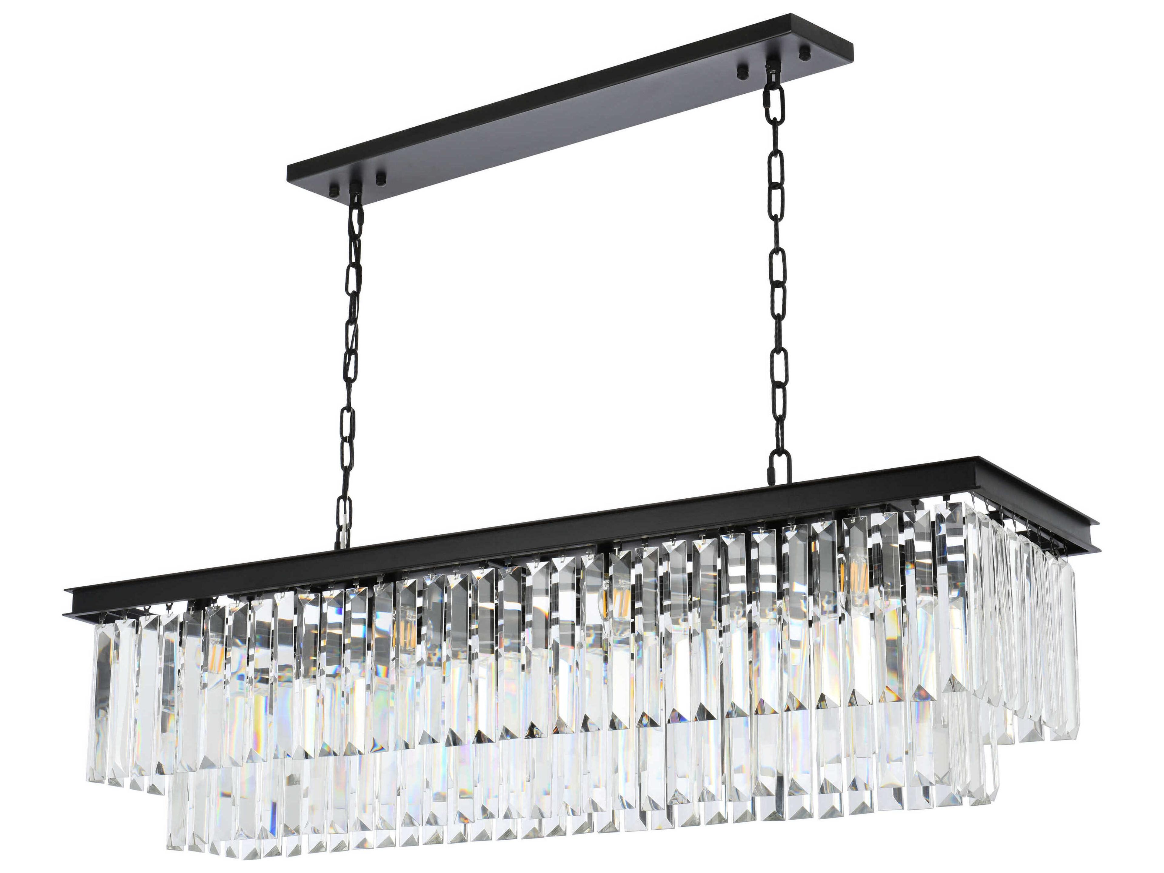 Elegant Lighting Sydney 12-Light Matte Black Clear Crystal Tiered Island Pendant