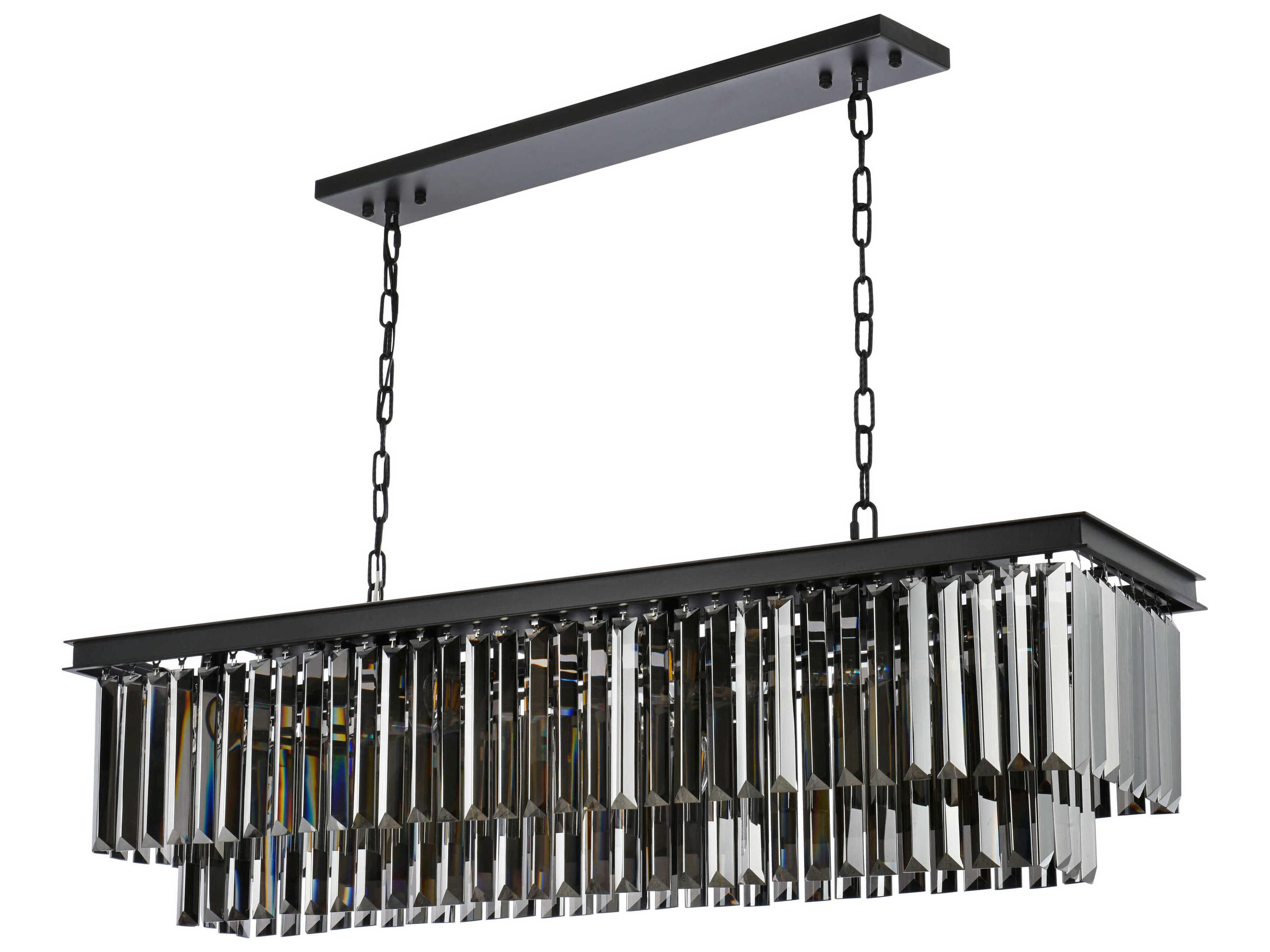 Elegant Lighting Sydney 12-Light Matte Black Silver Crystal Tiered Island Pendant