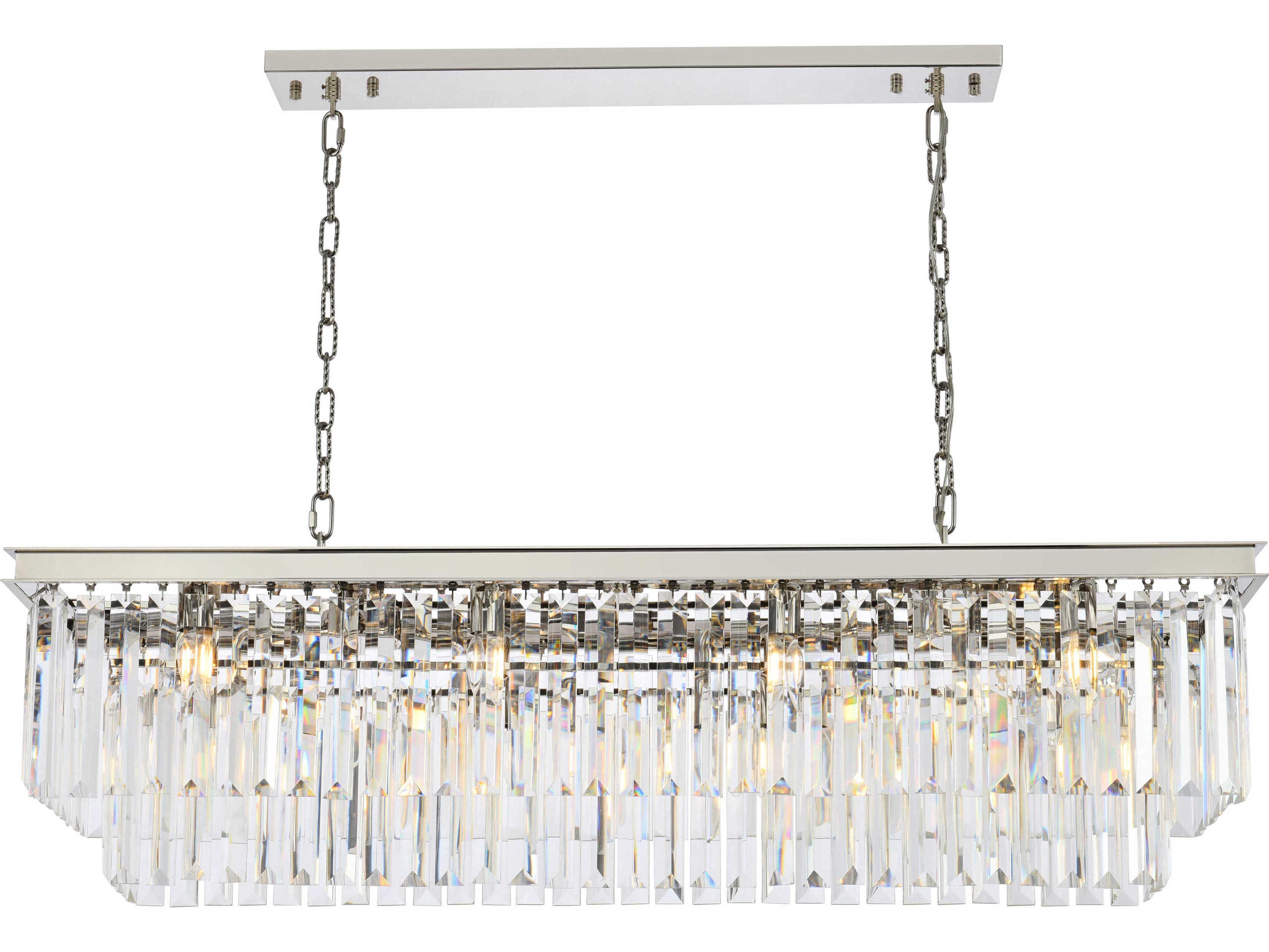 Sydney 12-Light Polished Nickel Clear Crystal Tiered Island Pendant