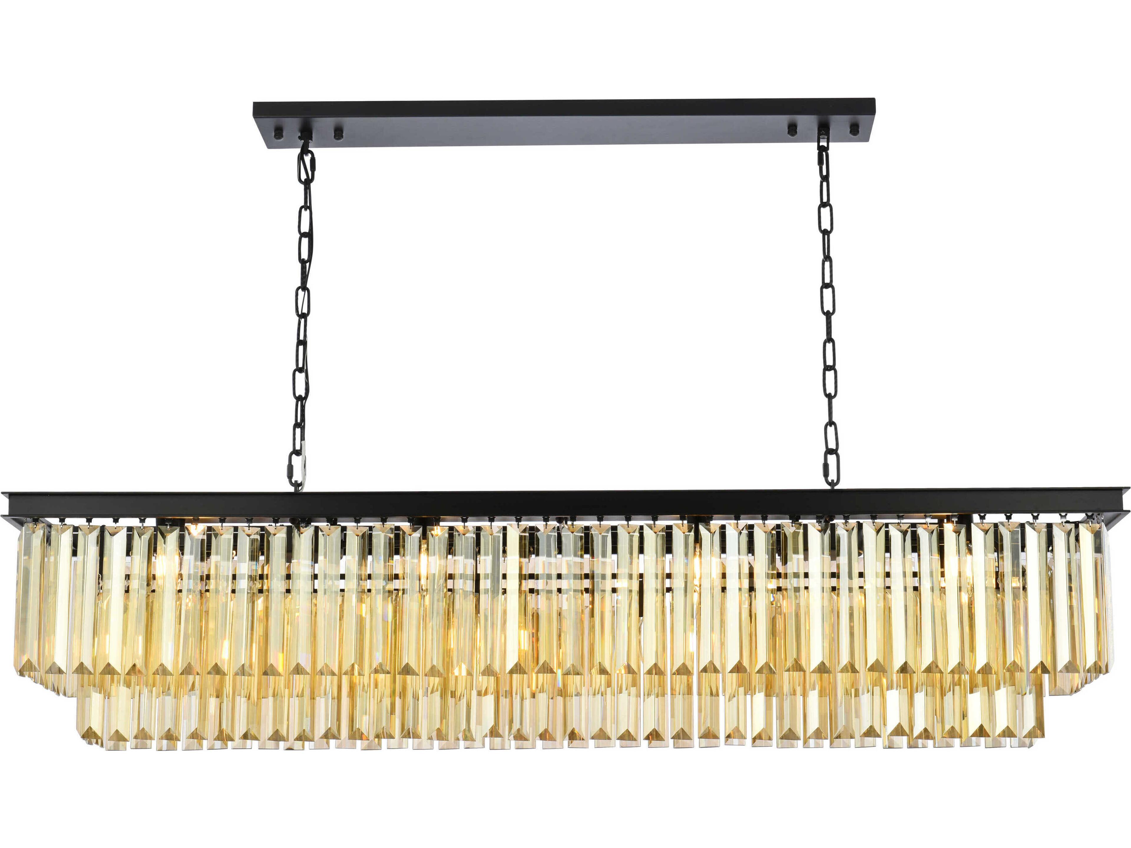 Sydney 12-Light Matte Black Gold Crystal Tiered Island Pendant