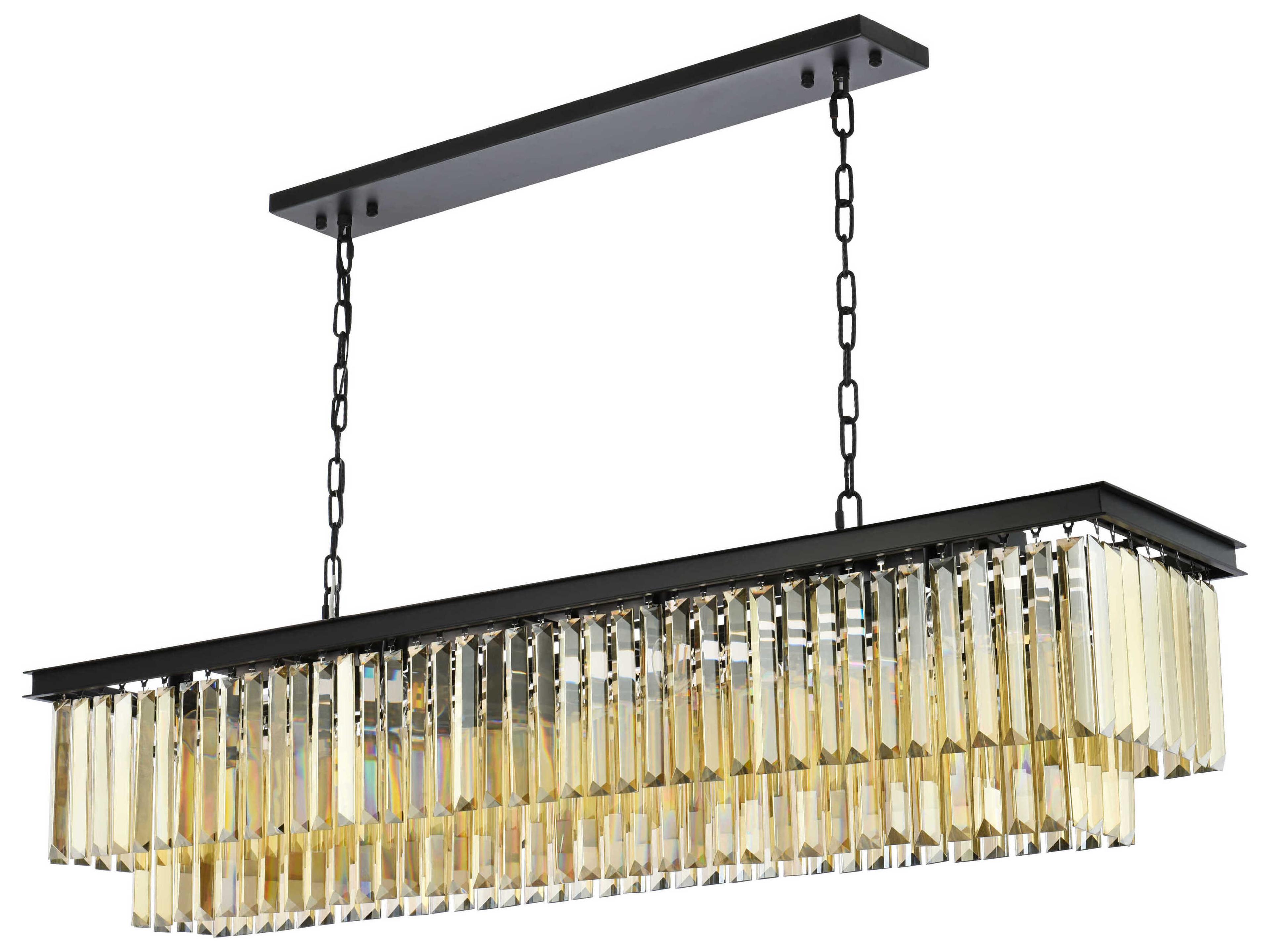Elegant Lighting Sydney 12-Light Matte Black Gold Crystal Tiered Island Pendant