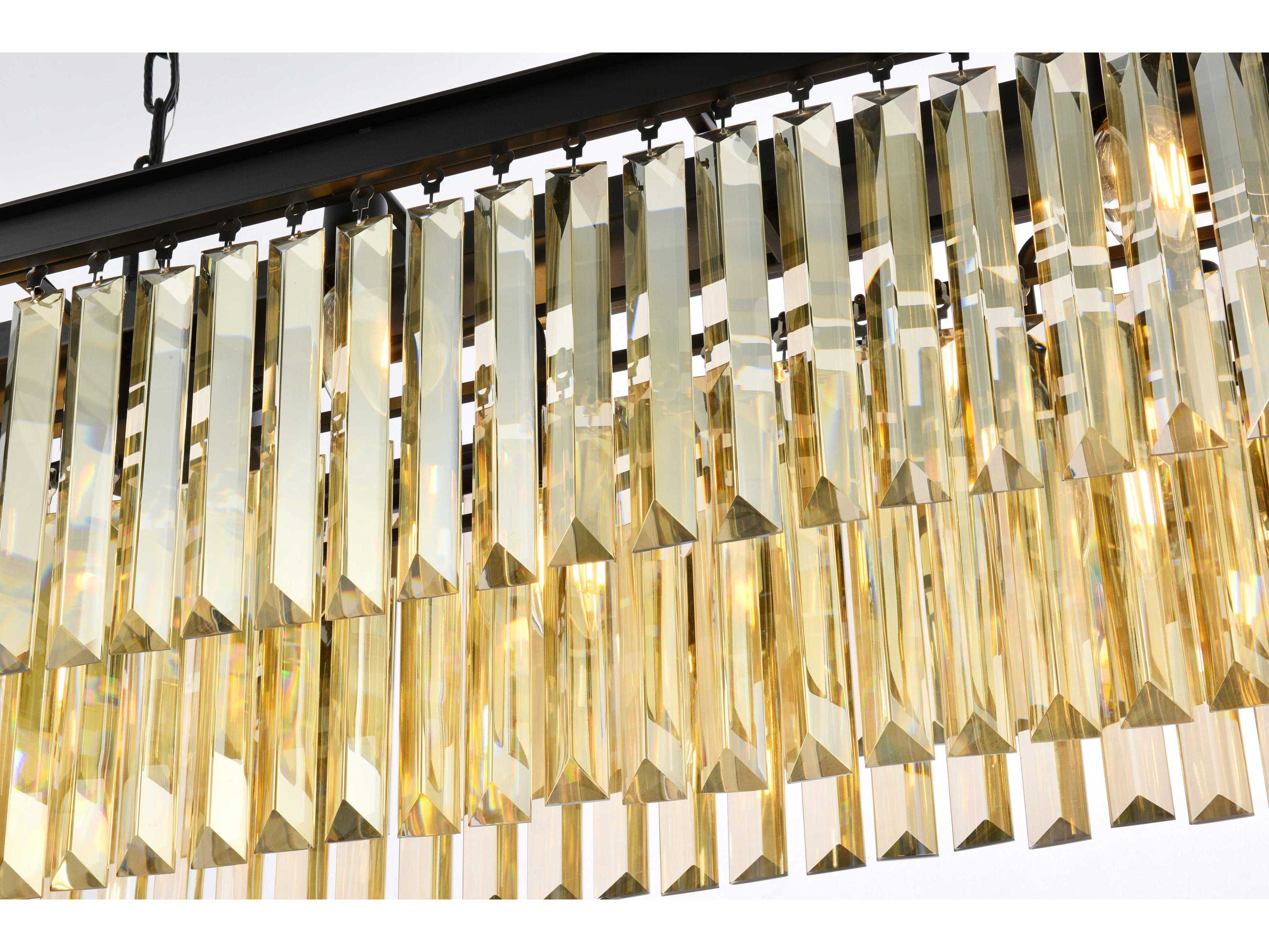 Elegant Lighting Sydney 12-Light Matte Black Gold Crystal Tiered Island Pendant