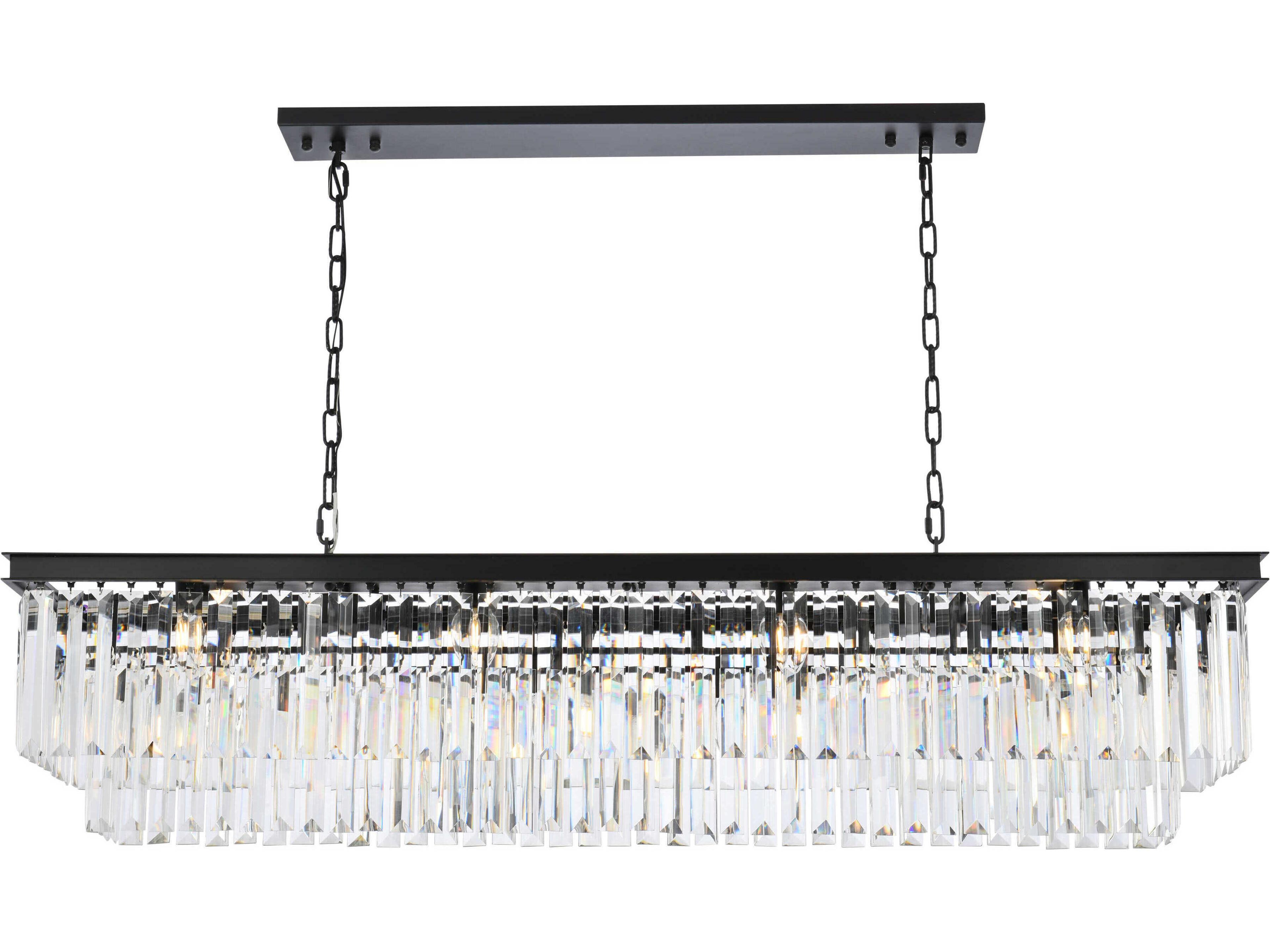Elegant Lighting Sydney 12-Light Matte Black Clear Crystal Tiered Island Pendant