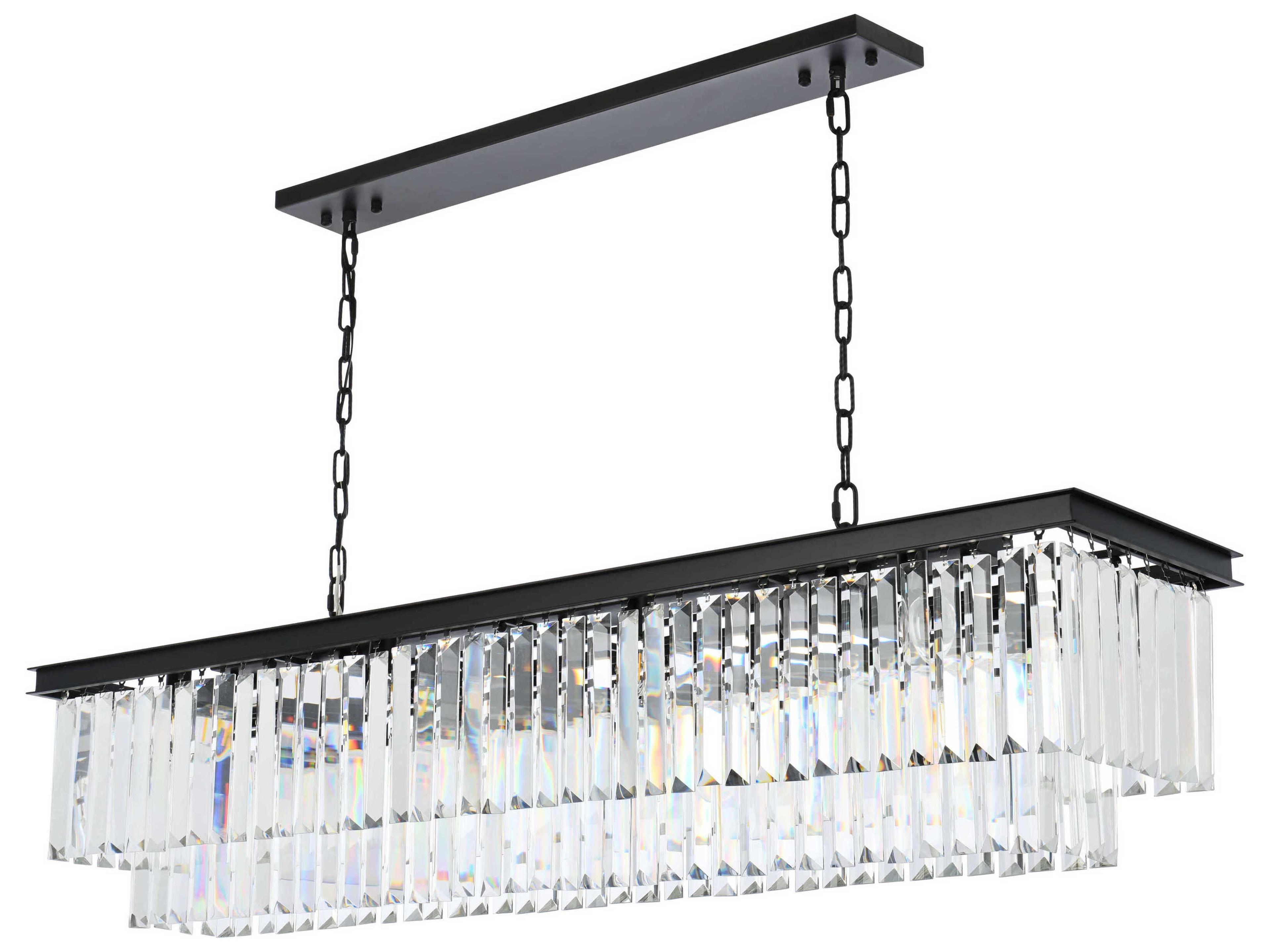 Elegant Lighting Sydney 12-Light Matte Black Clear Crystal Tiered Island Pendant