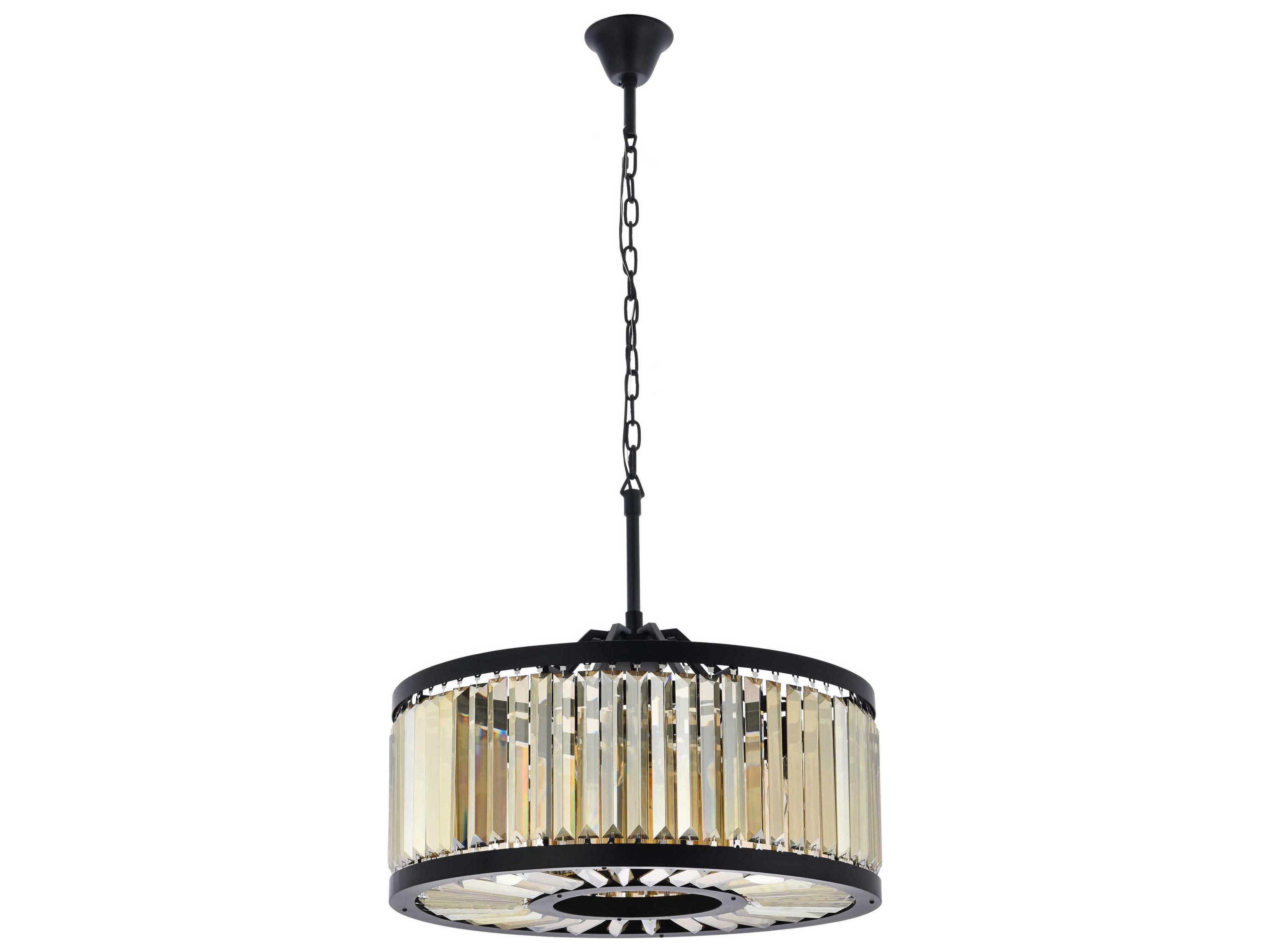 Elegant Lighting Chelsea 8-Light Matte Black Gold Crystal Drum Pendant