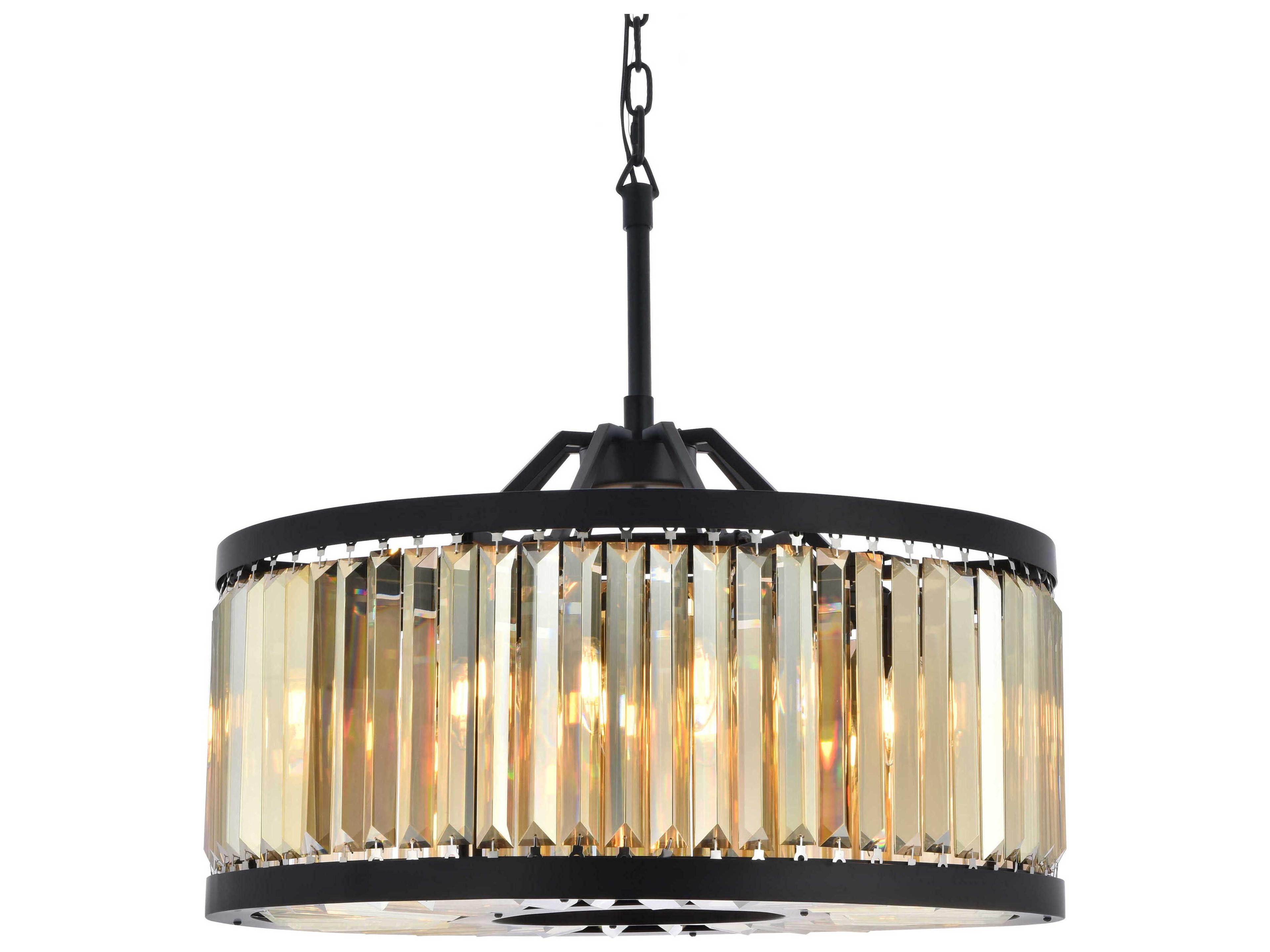 Elegant Lighting Chelsea 8-Light Matte Black Gold Crystal Drum Pendant