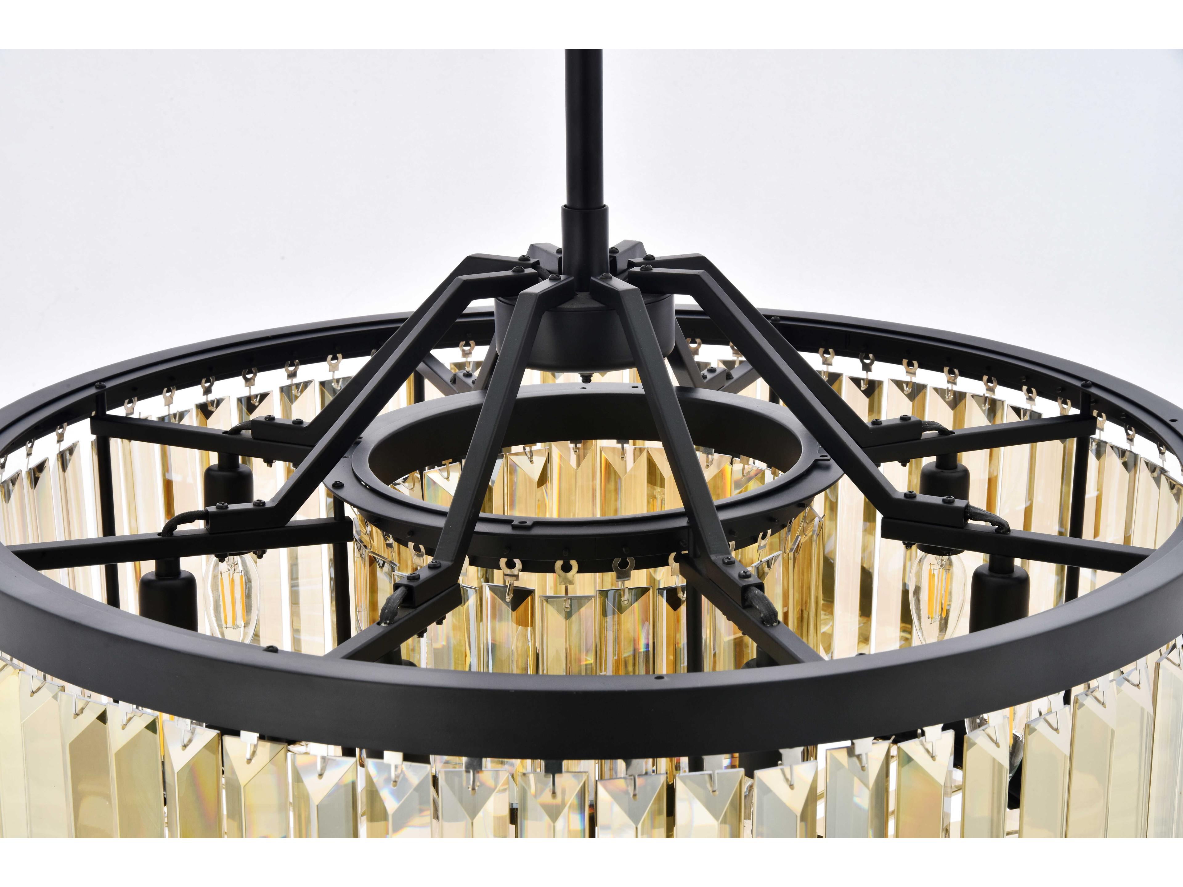 Elegant Lighting Chelsea 8-Light Matte Black Gold Crystal Drum Pendant