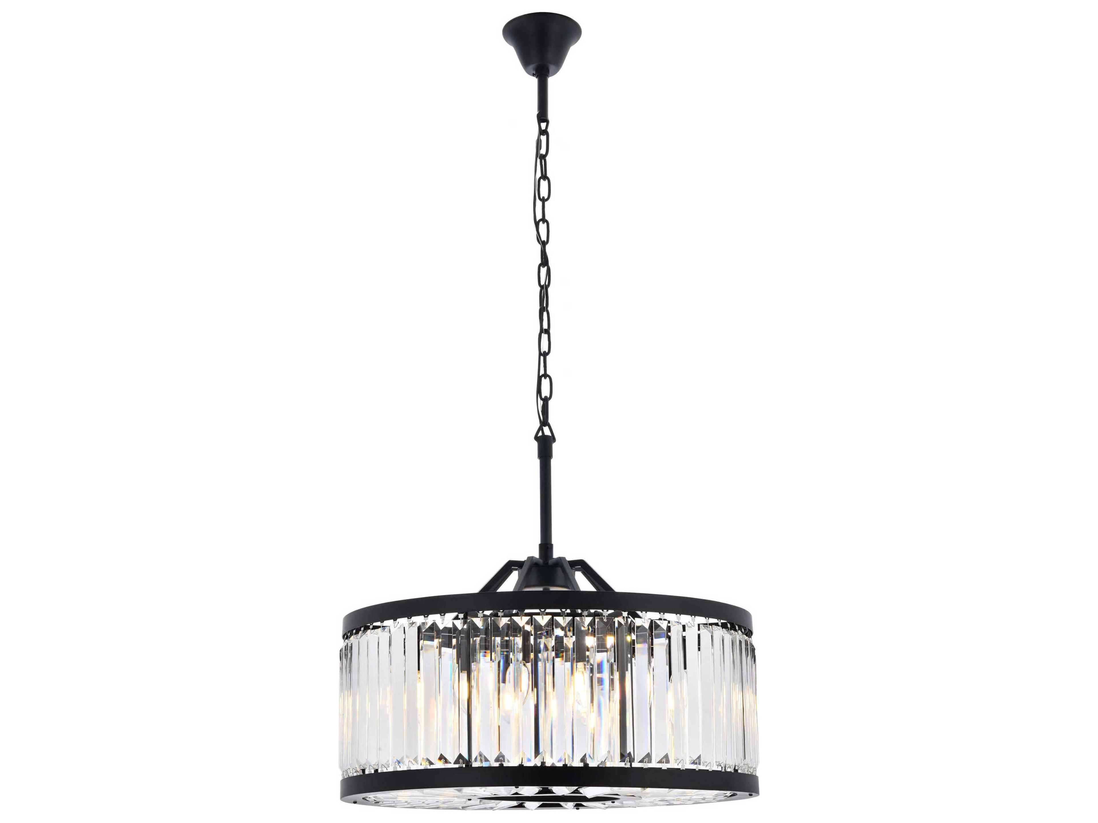 Chelsea 8-Light Matte Black Clear Crystal Drum Pendant