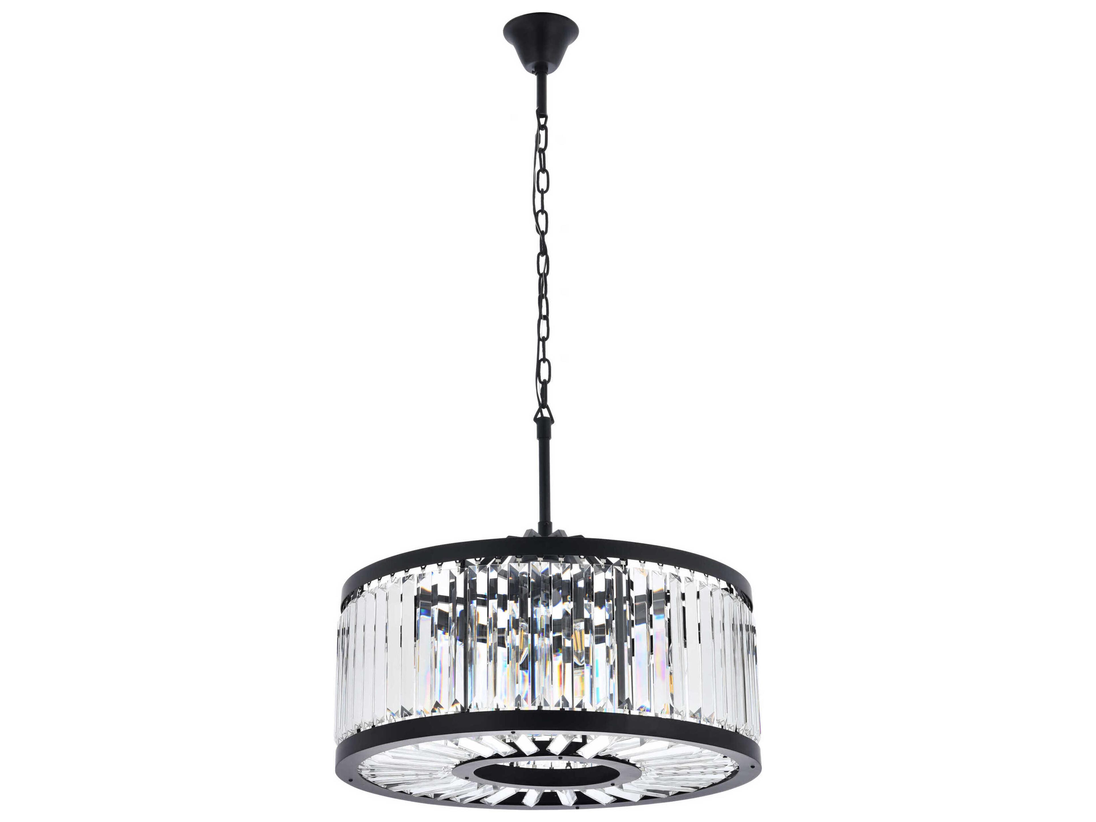Elegant Lighting Chelsea 8-Light Matte Black Clear Crystal Drum Pendant