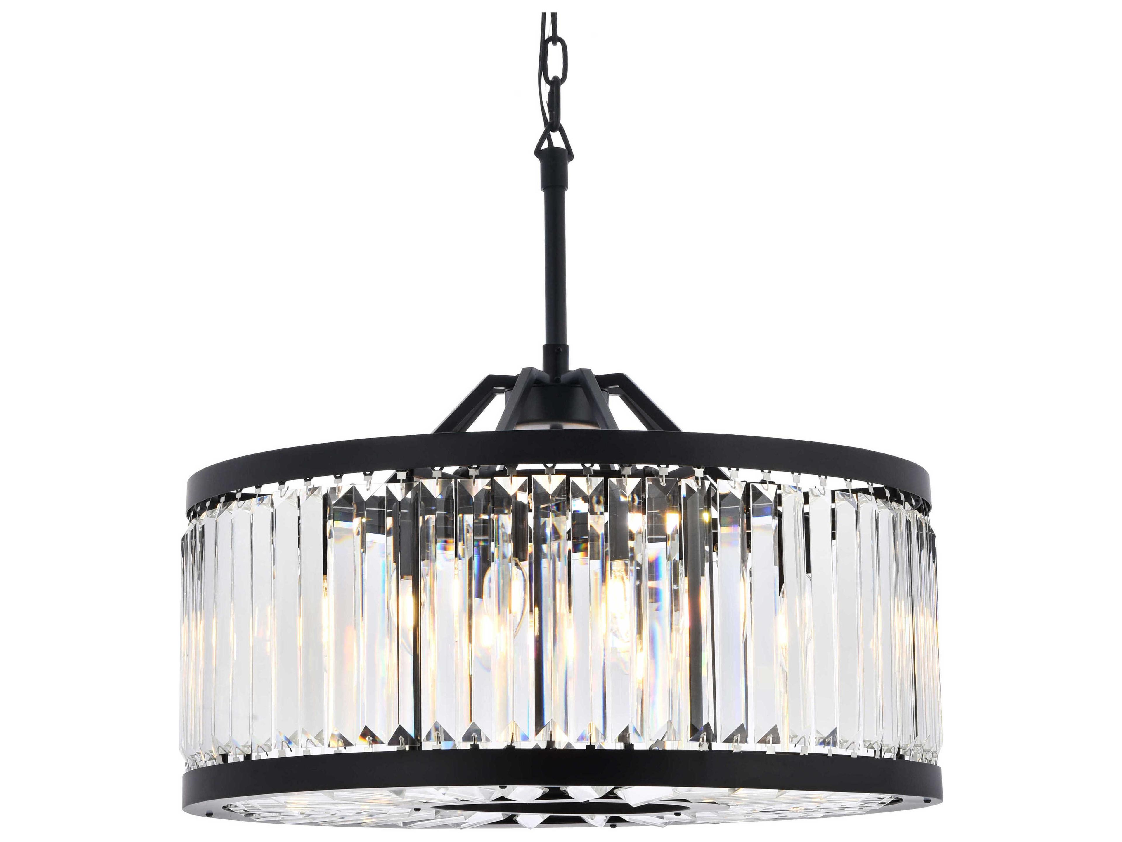 Elegant Lighting Chelsea 8-Light Matte Black Clear Crystal Drum Pendant