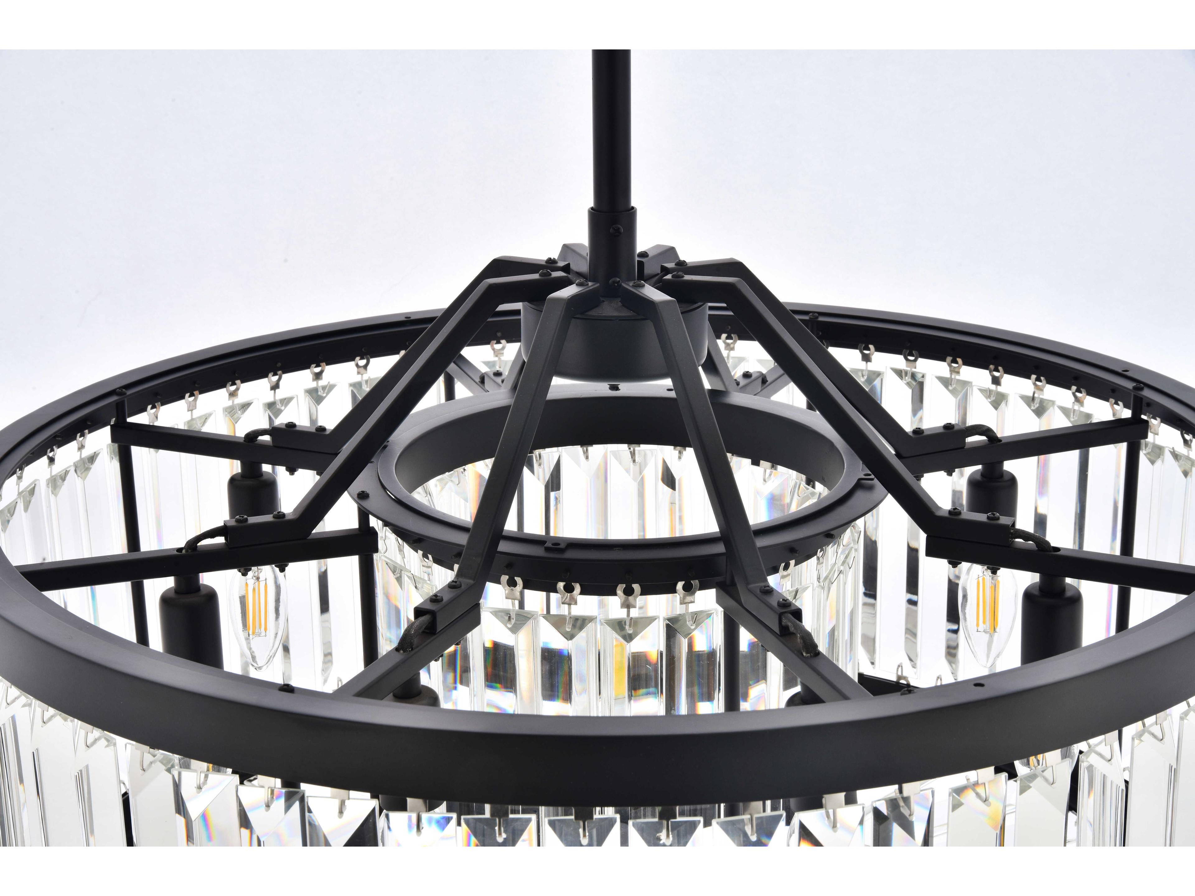 Elegant Lighting Chelsea 8-Light Matte Black Clear Crystal Drum Pendant