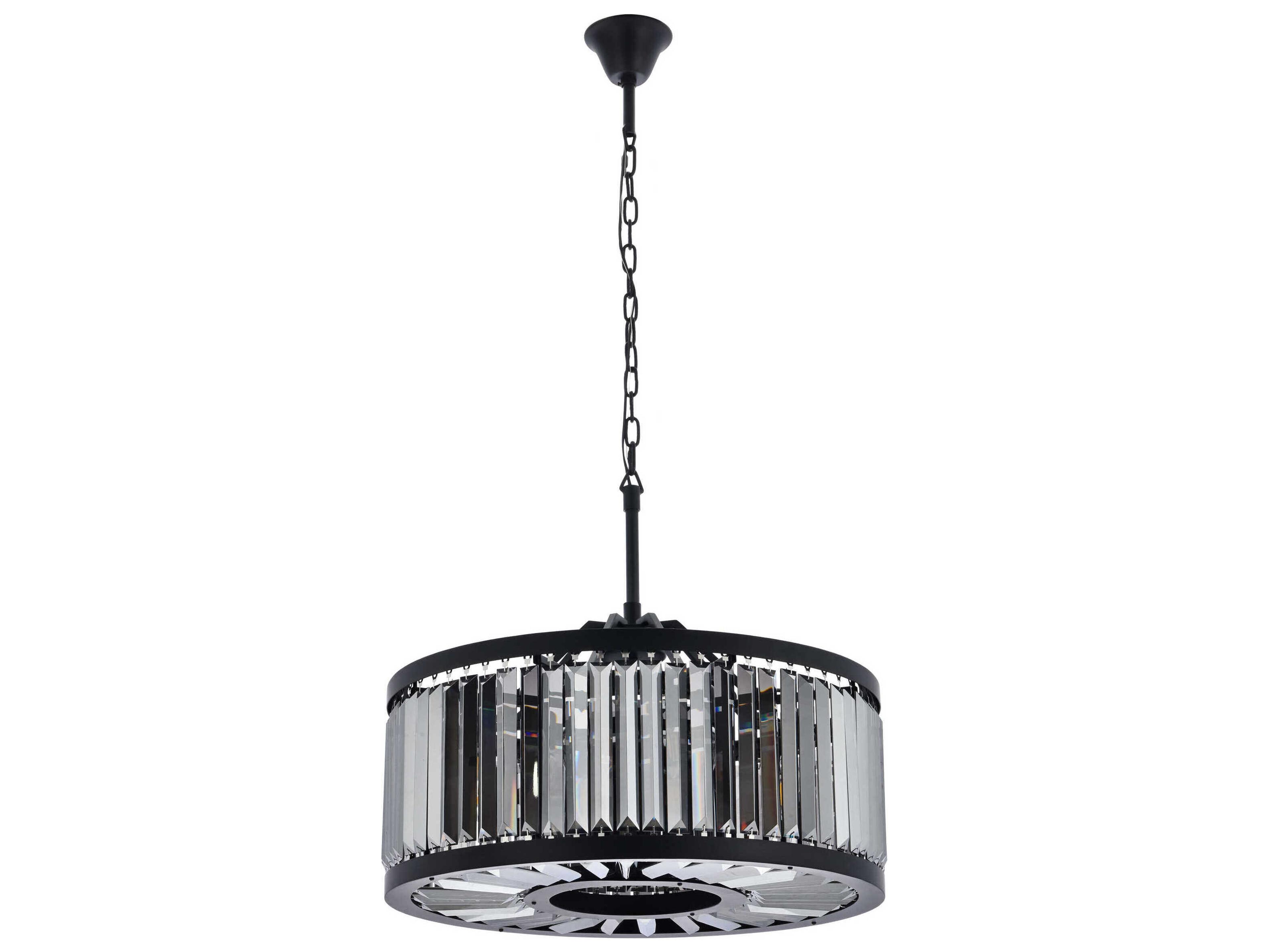Elegant Lighting Chelsea 8-Light Matte Black Silver Crystal Drum Pendant