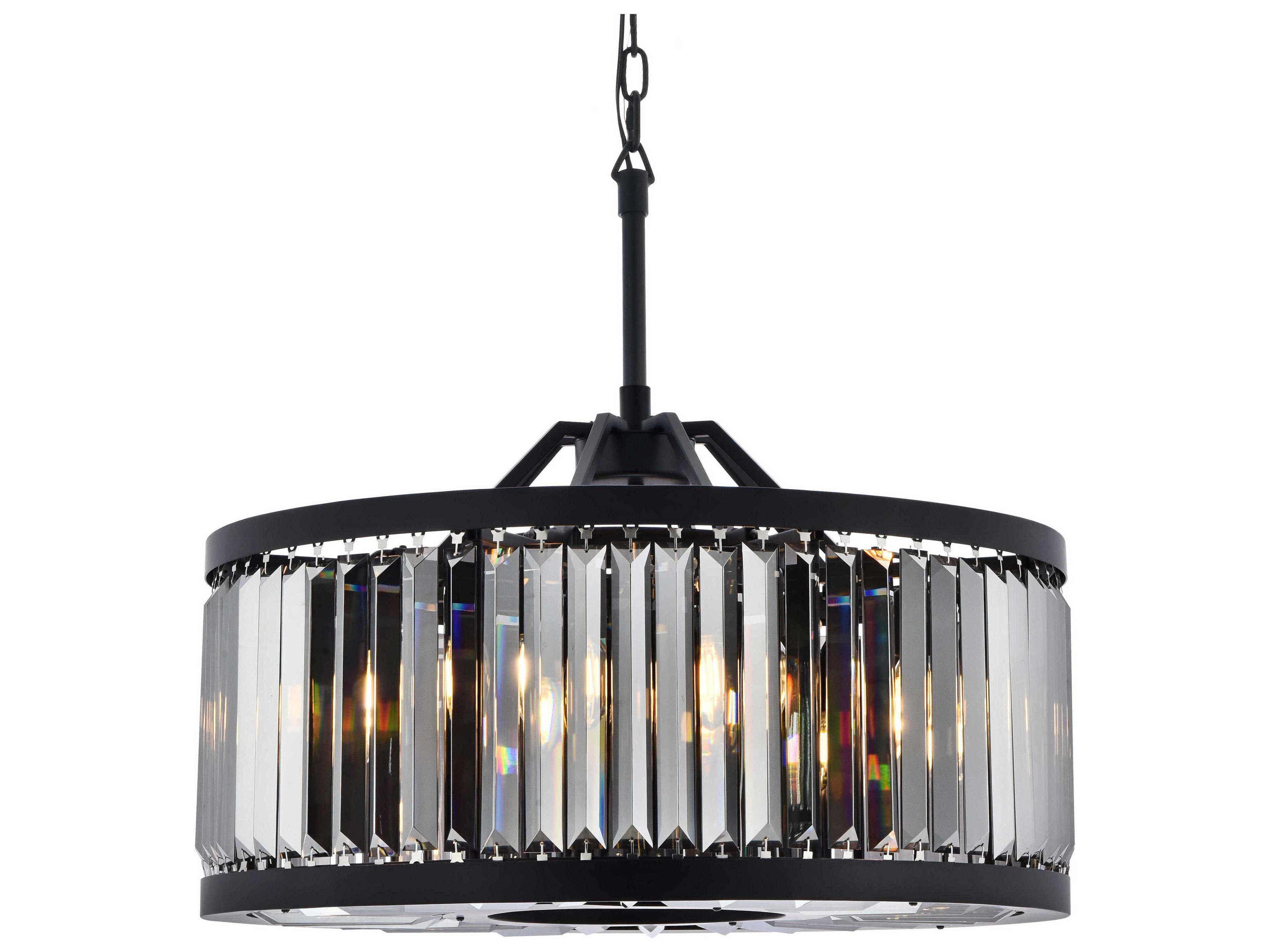 Elegant Lighting Chelsea 8-Light Matte Black Silver Crystal Drum Pendant