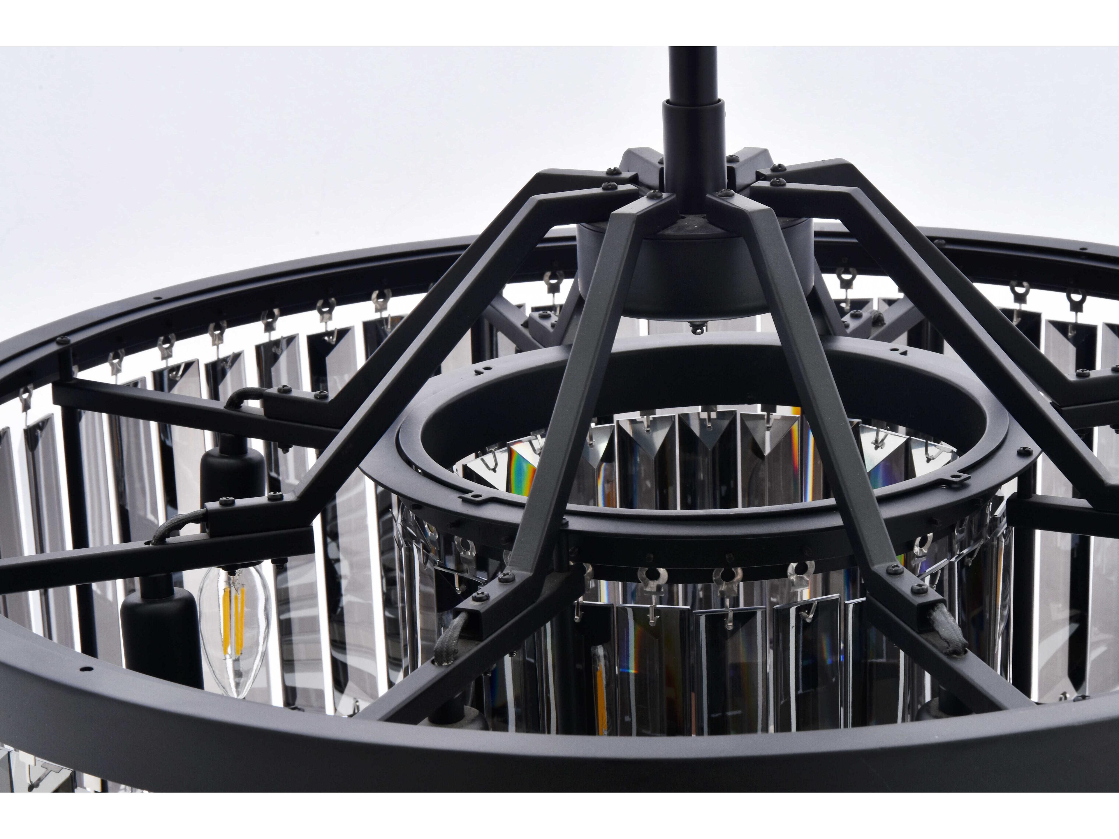 Elegant Lighting Chelsea 8-Light Matte Black Silver Crystal Drum Pendant