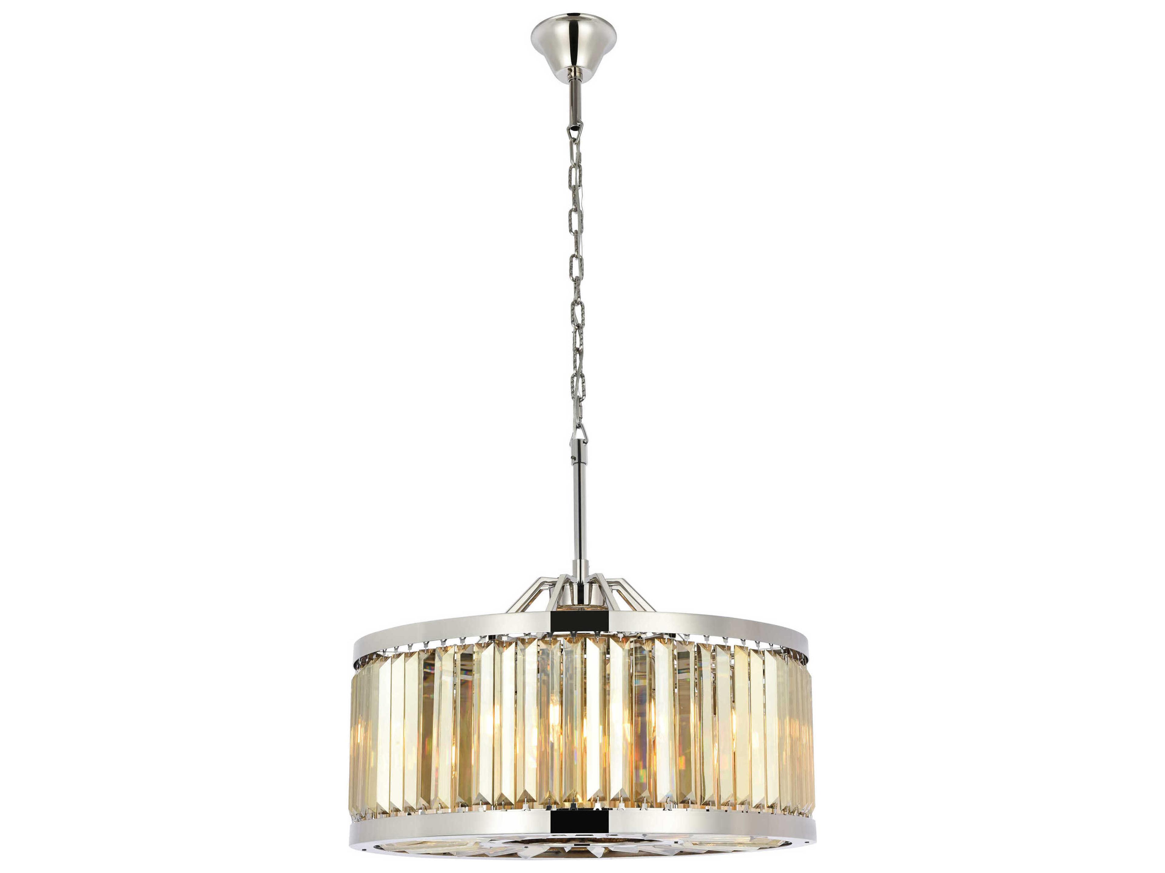 Chelsea 8-Light Polished Nickel Gold Crystal Drum Pendant