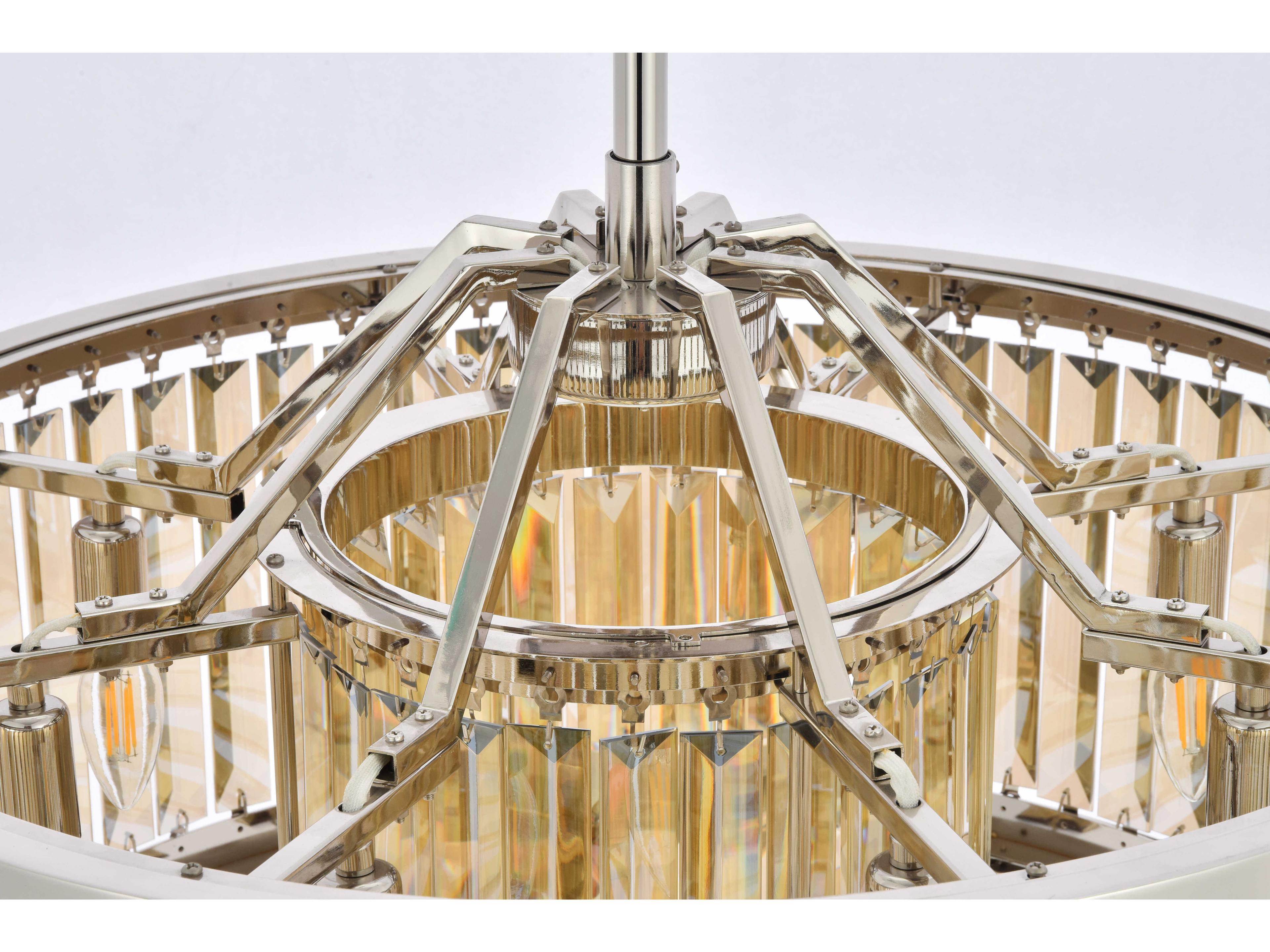 Elegant Lighting Chelsea 8-Light Polished Nickel Gold Crystal Drum Pendant