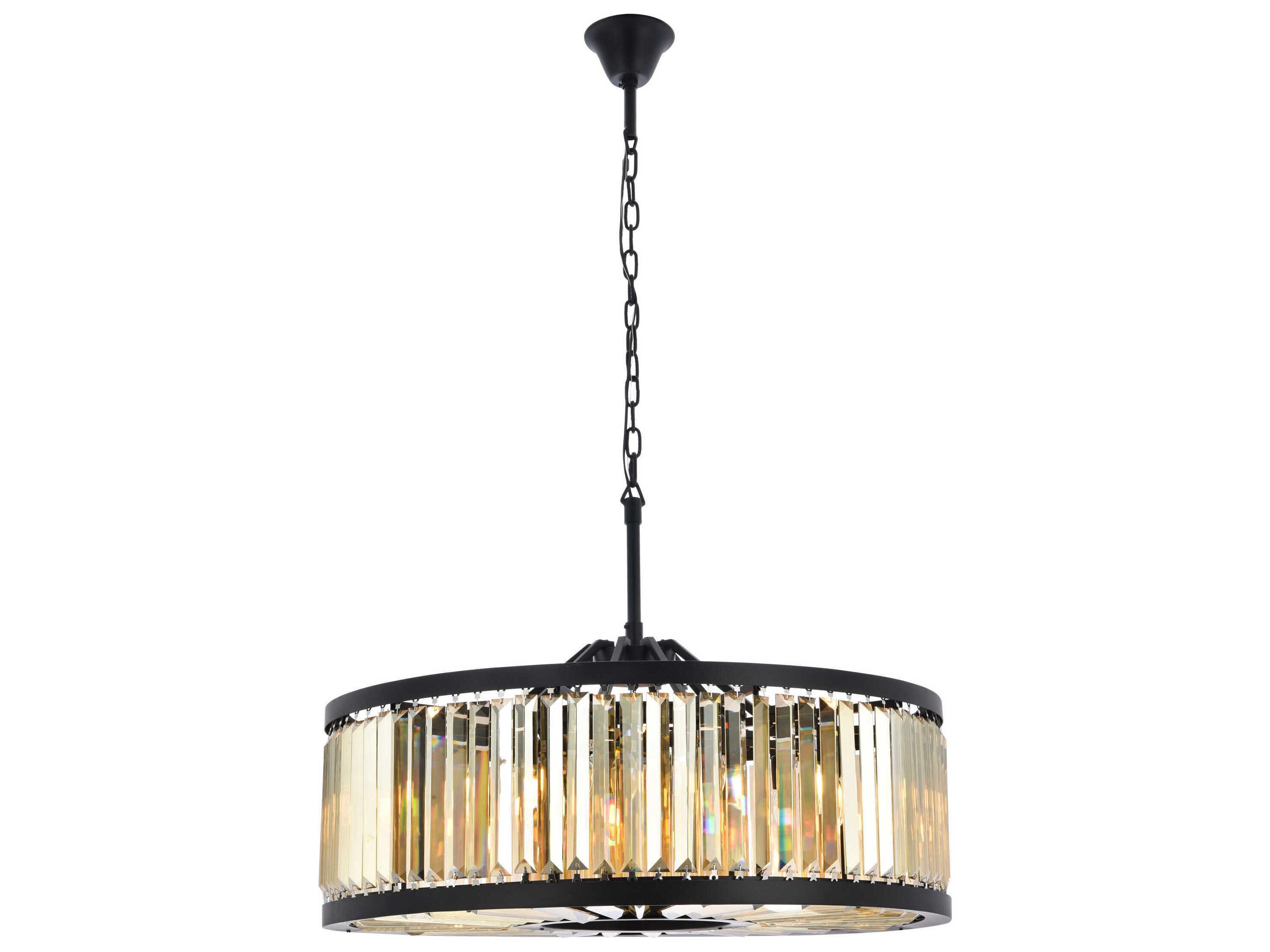Chelsea 10-Light Matte Black Gold Crystal Drum Pendant