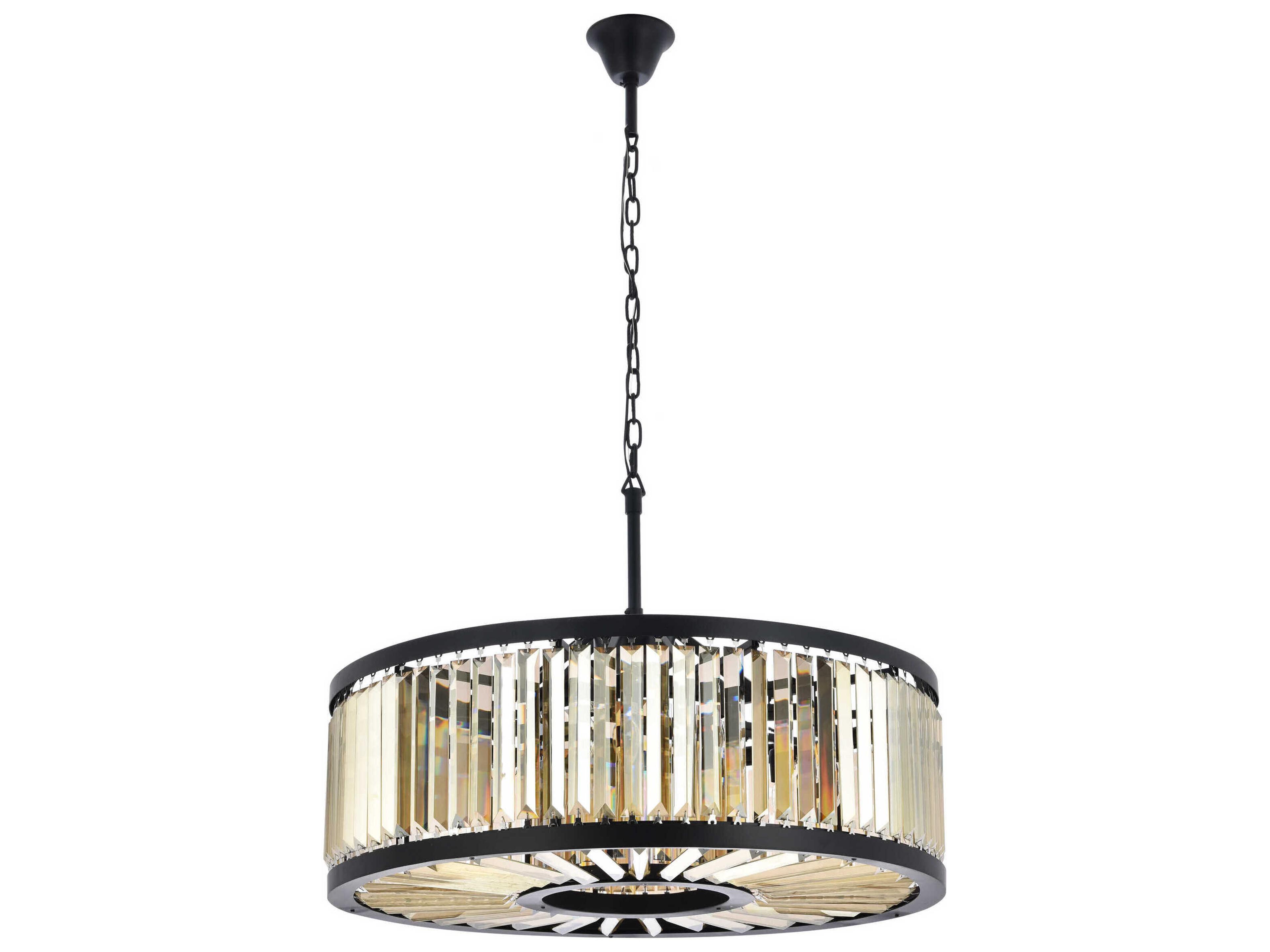Elegant Lighting Chelsea 10-Light Matte Black Gold Crystal Drum Pendant