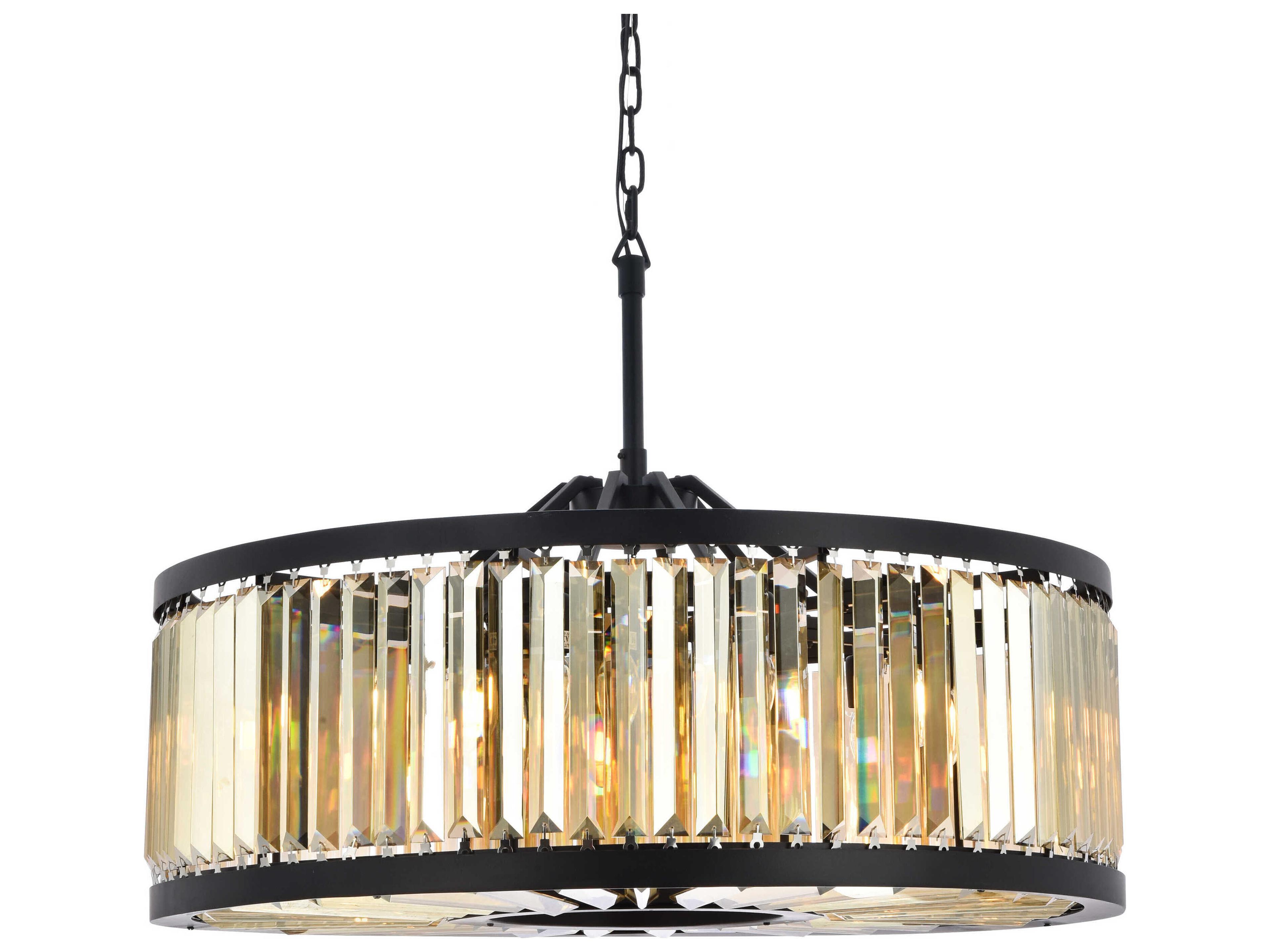 Elegant Lighting Chelsea 10-Light Matte Black Gold Crystal Drum Pendant