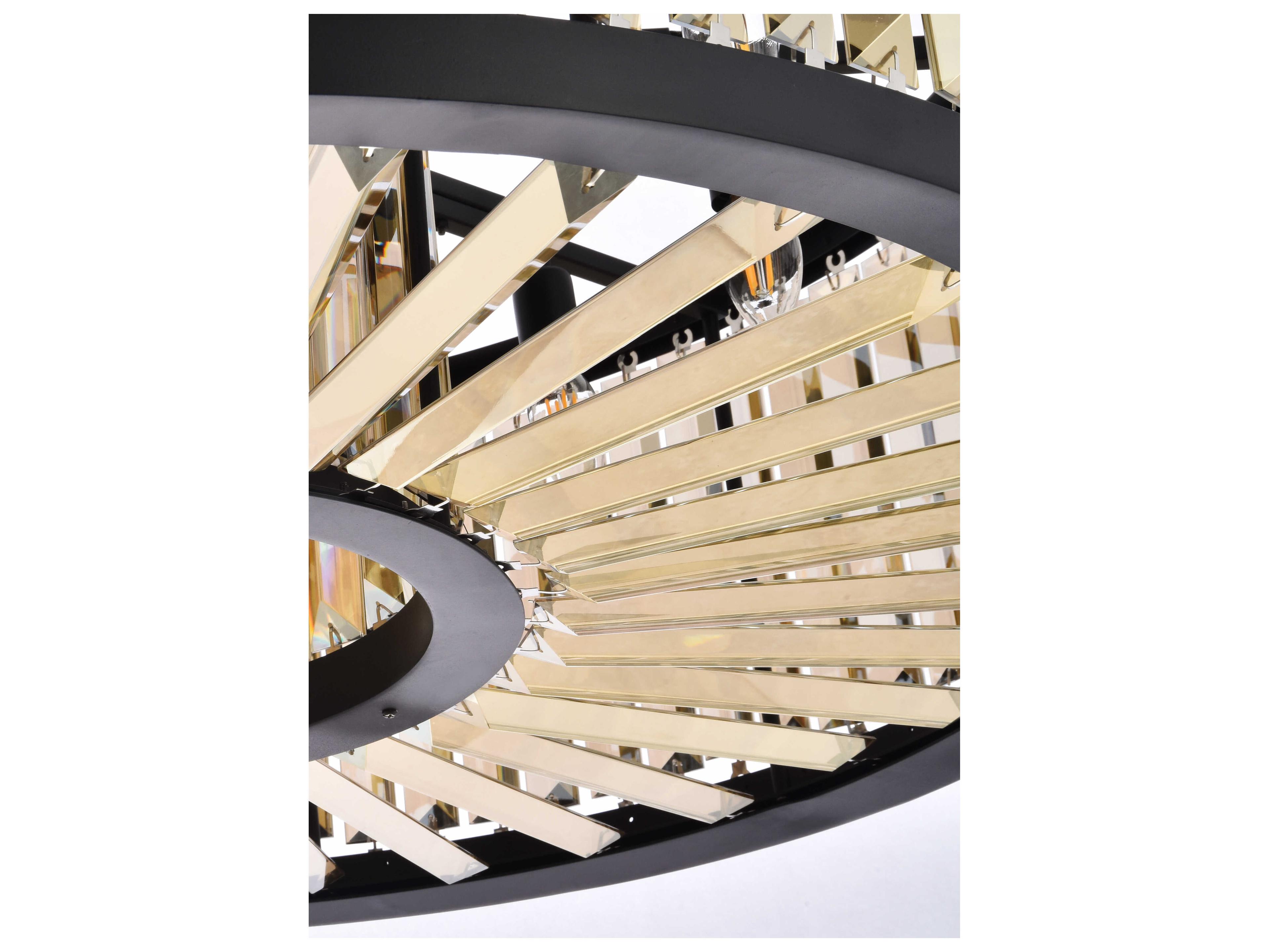 Elegant Lighting Chelsea 10-Light Matte Black Gold Crystal Drum Pendant