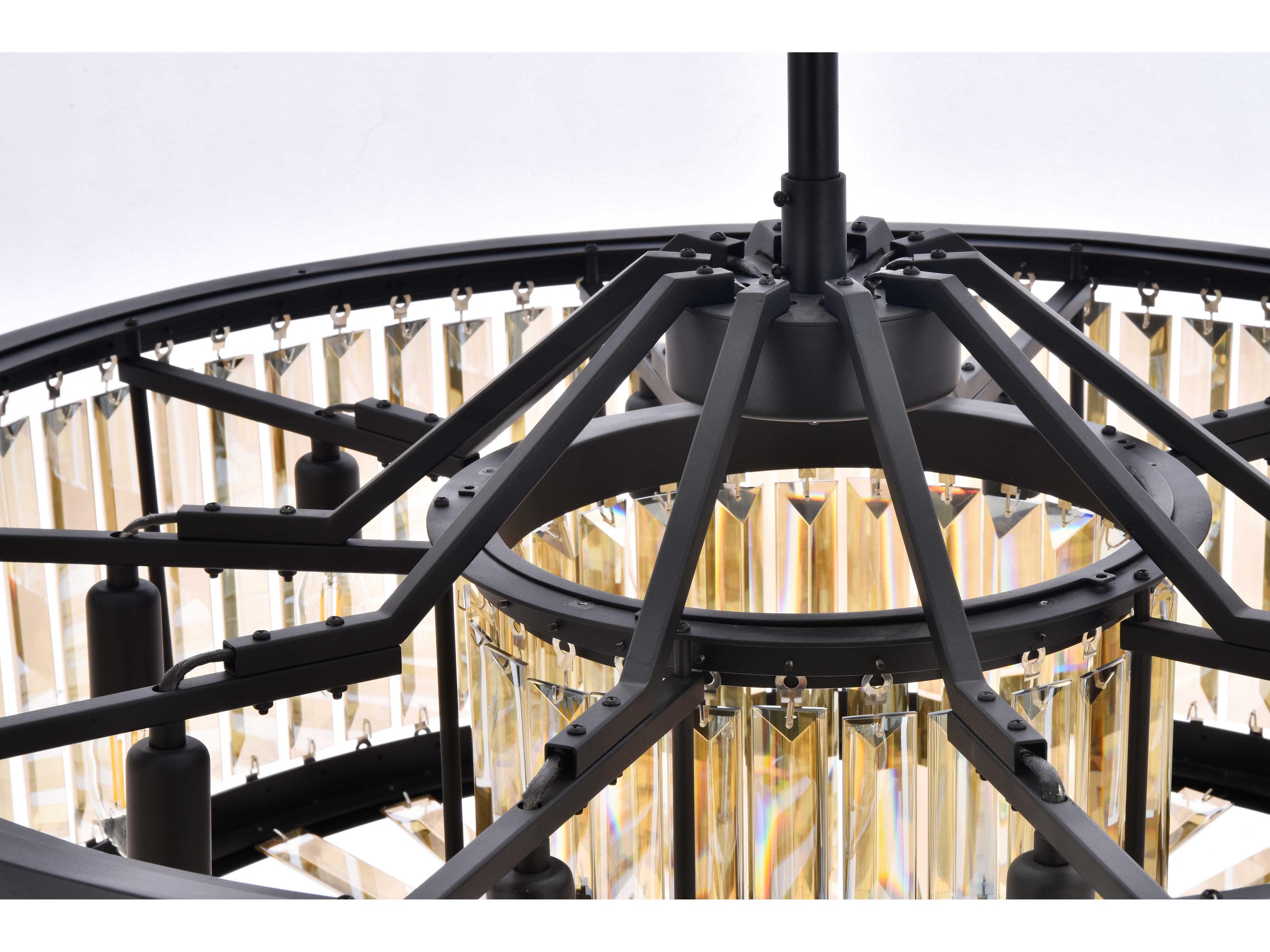 Elegant Lighting Chelsea 10-Light Matte Black Gold Crystal Drum Pendant