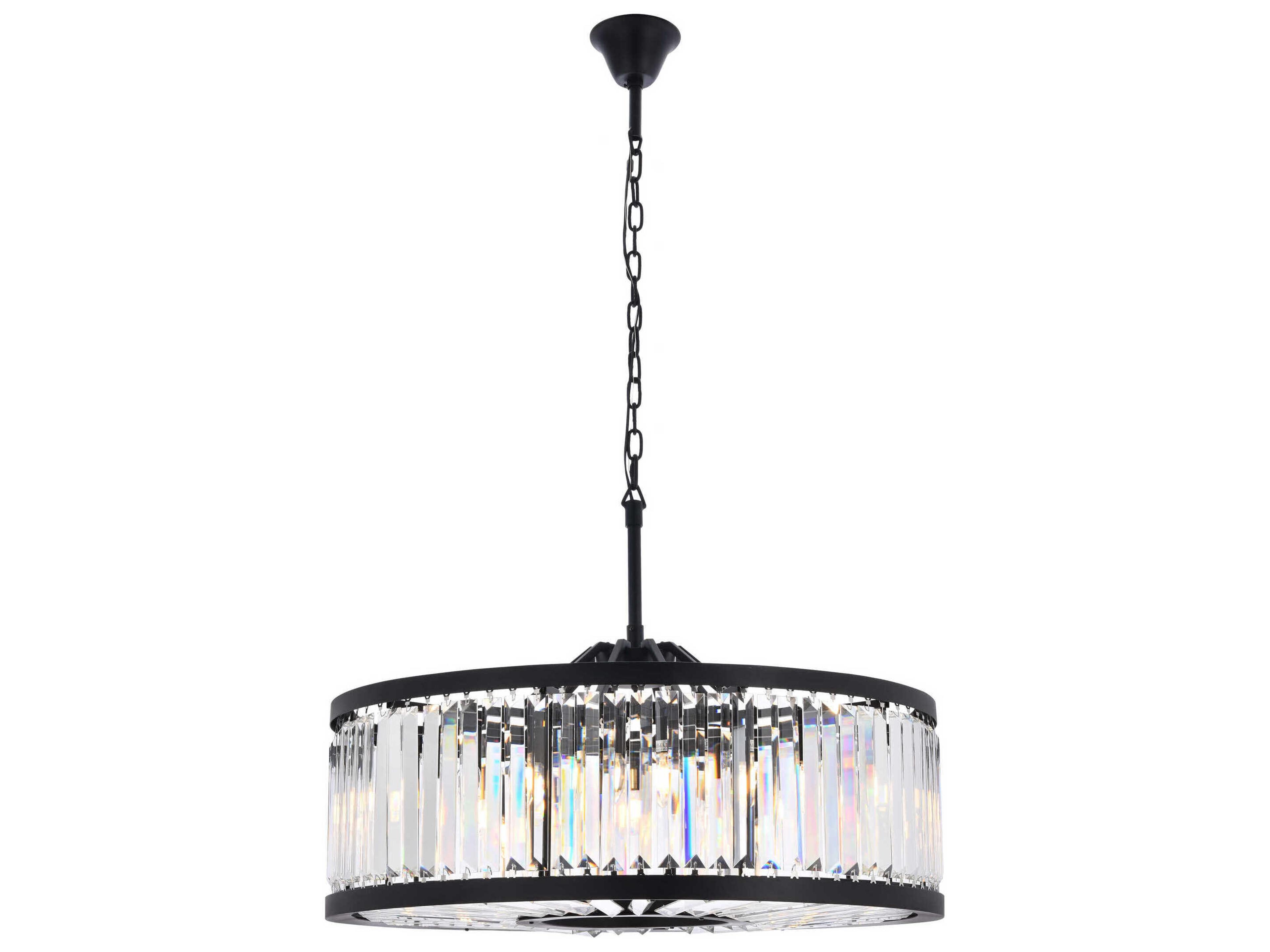 Chelsea 10-Light Matte Black Clear Crystal Drum Pendant