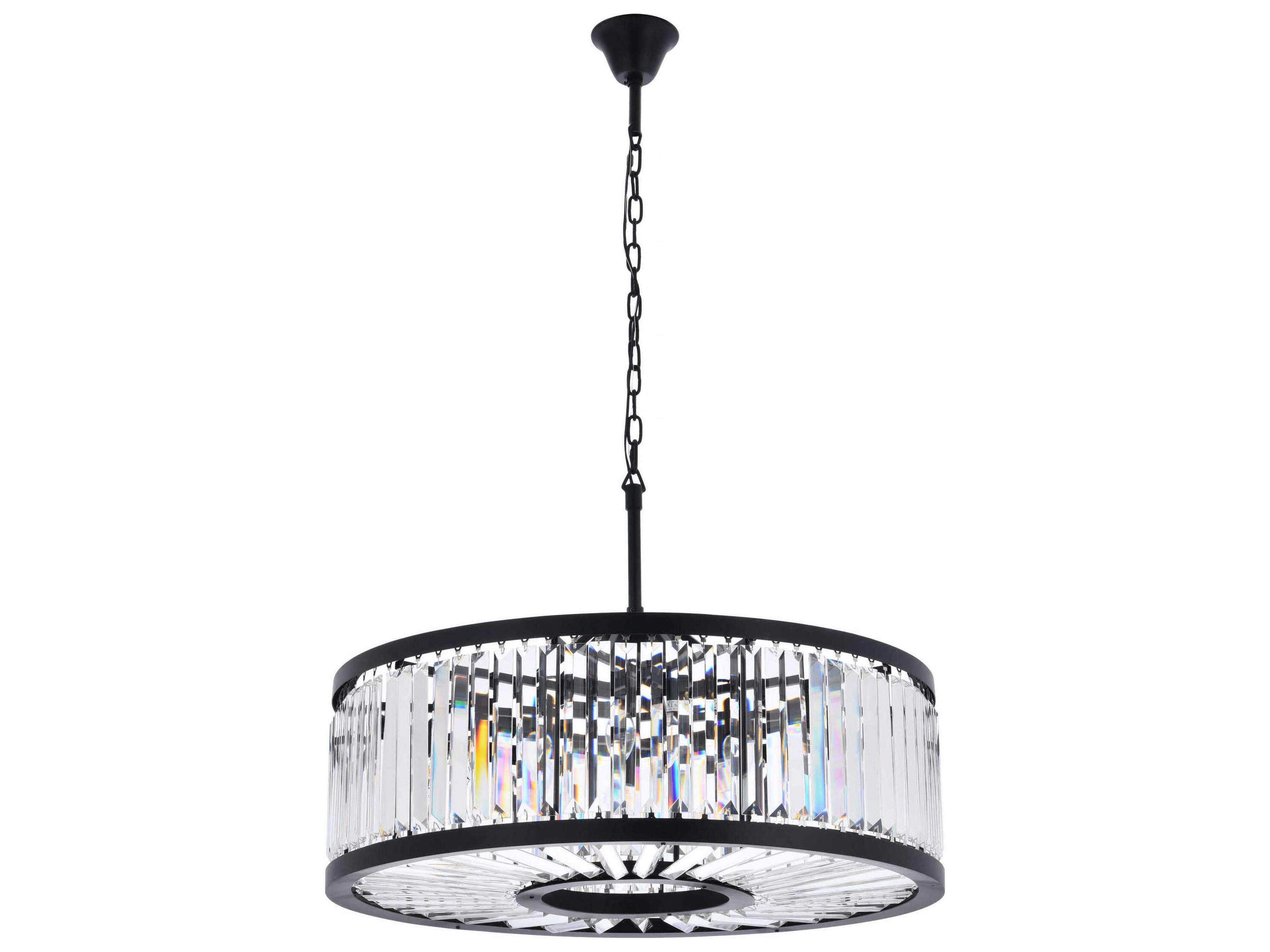 Elegant Lighting Chelsea 10-Light Matte Black Clear Crystal Drum Pendant